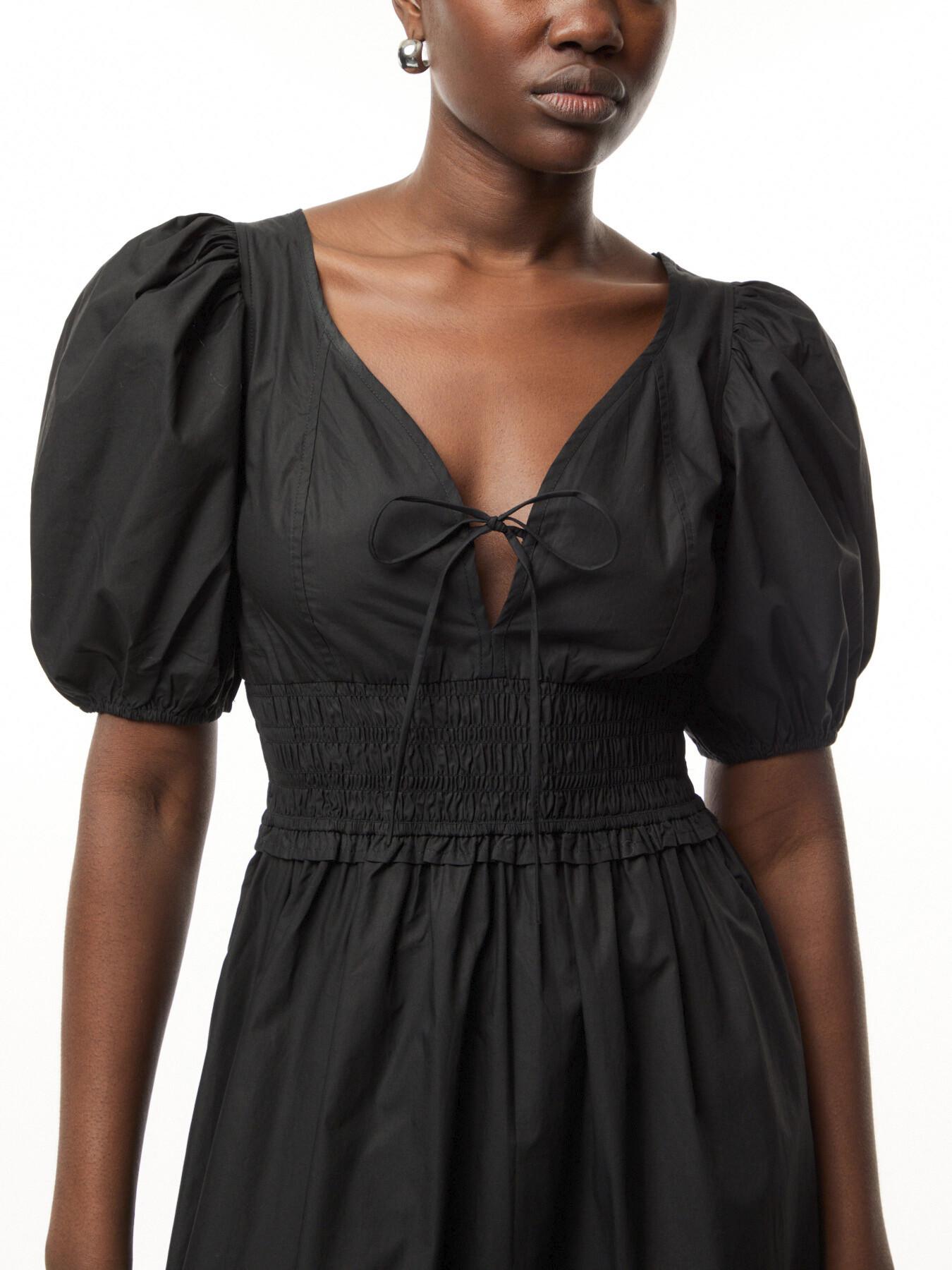 ganni black cotton poplin long smock dress GANNI Black Cotton Poplin Midi Strap Smock Dress