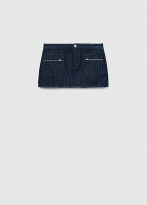 Dark denim mini skirt with pockets and zippers