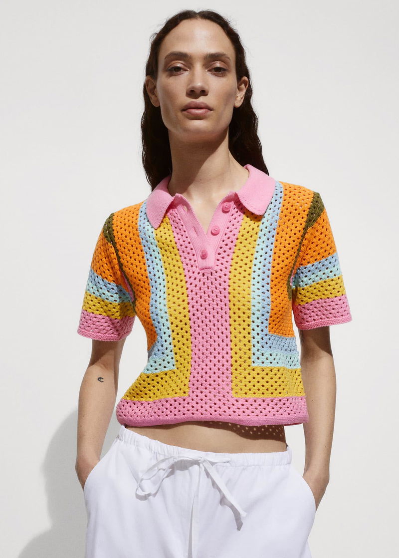 MANGO Combined Crochet Polo Shirt endource