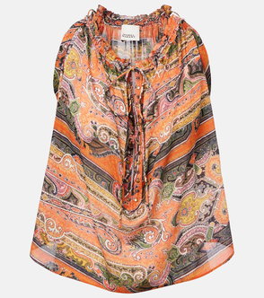 Orange paisley blouse with tie neckline