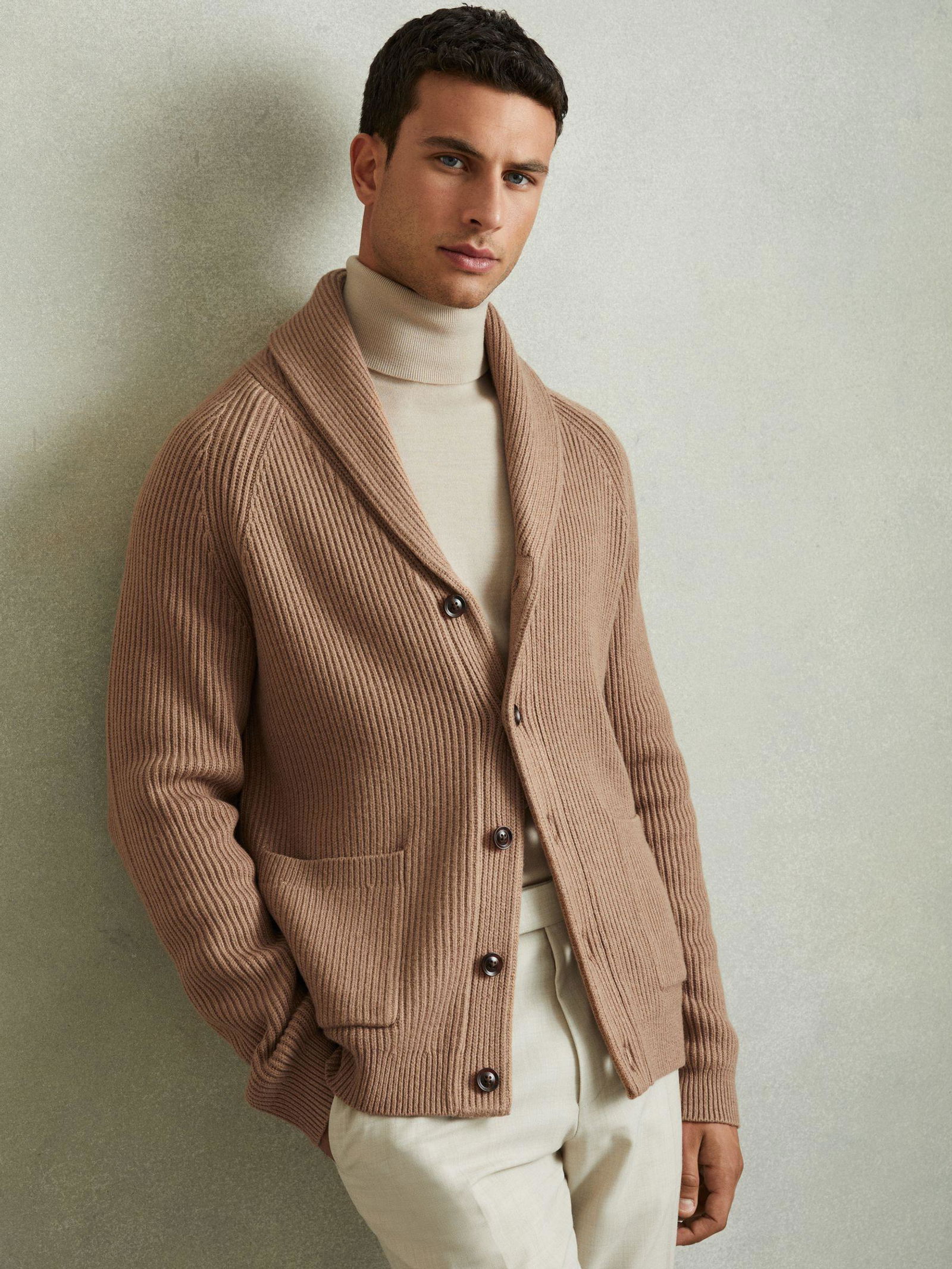 ribbed shawl collar cardigan