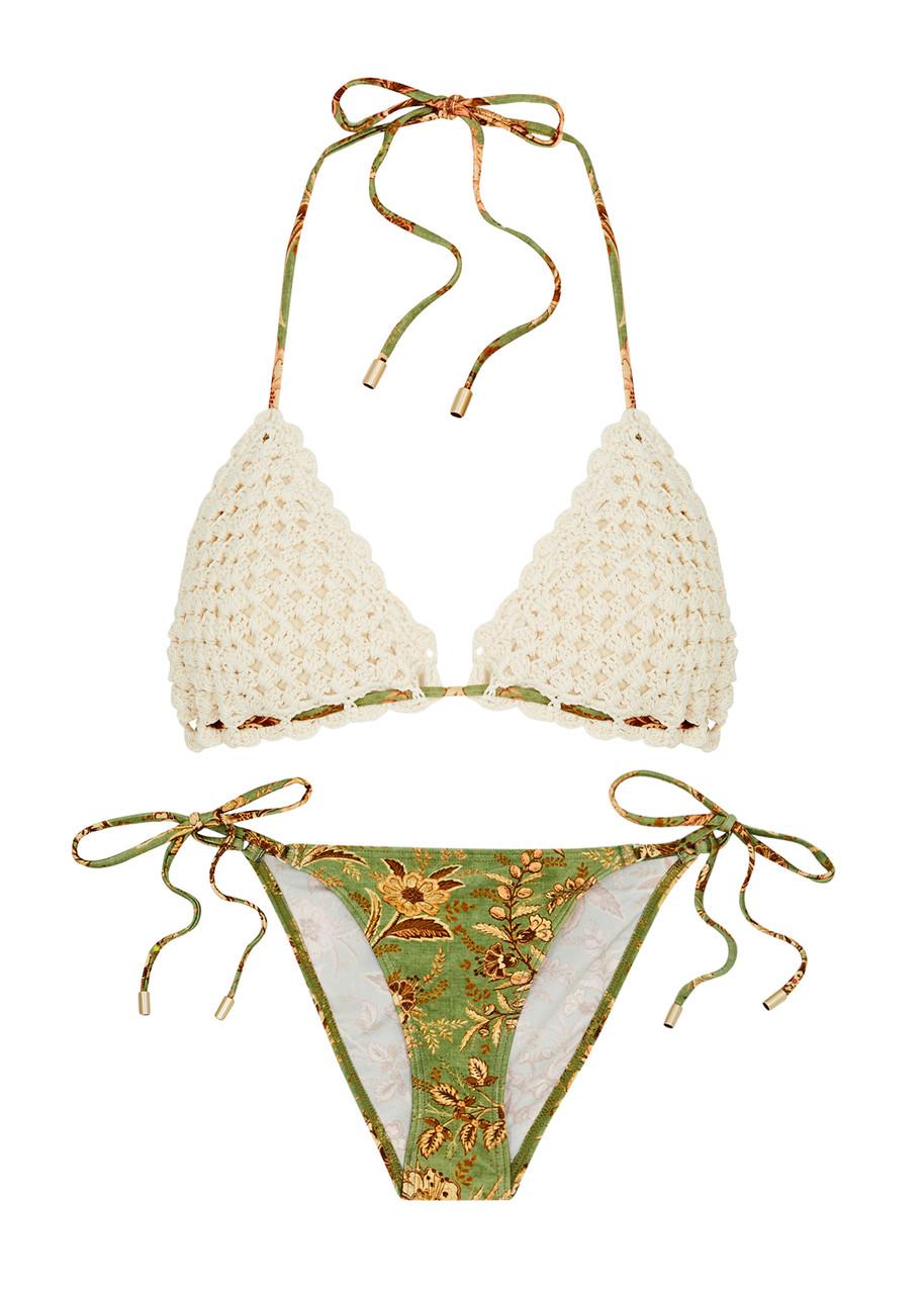 Zimmermann Junie Floral Print And Crochet Bikini Endource