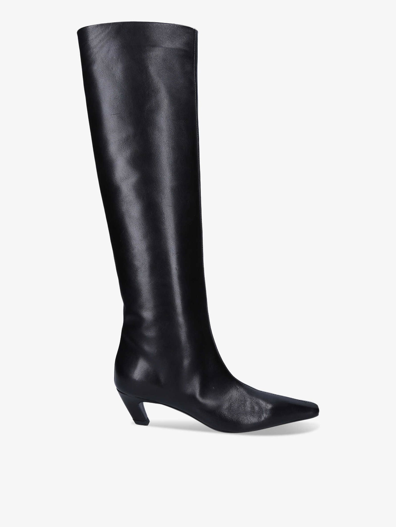 KHAITE Davis Leather Knee-High Boots in BLACK | Endource