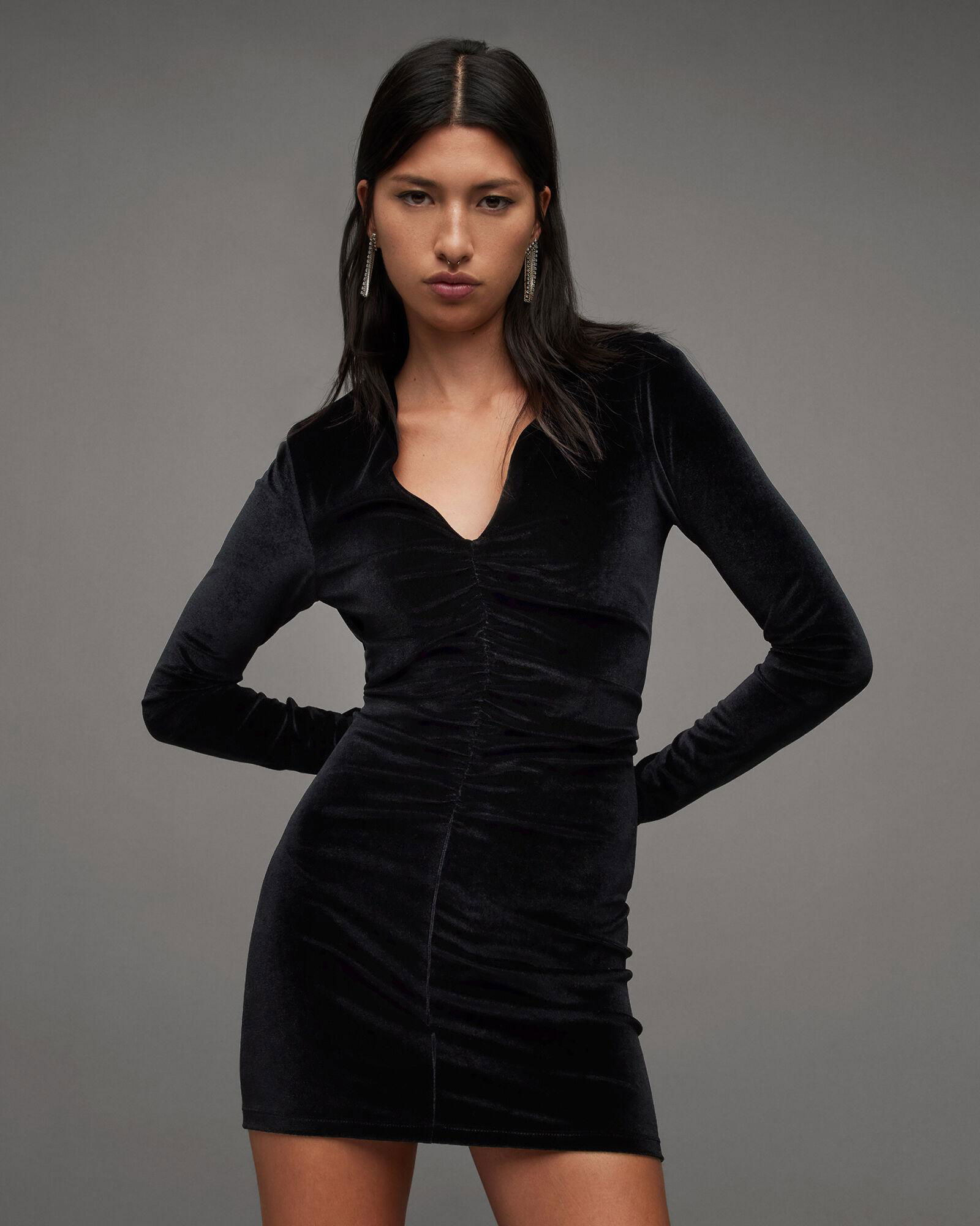 ALLSAINTS Anya Velvet V-Neck Mini Dress | endource