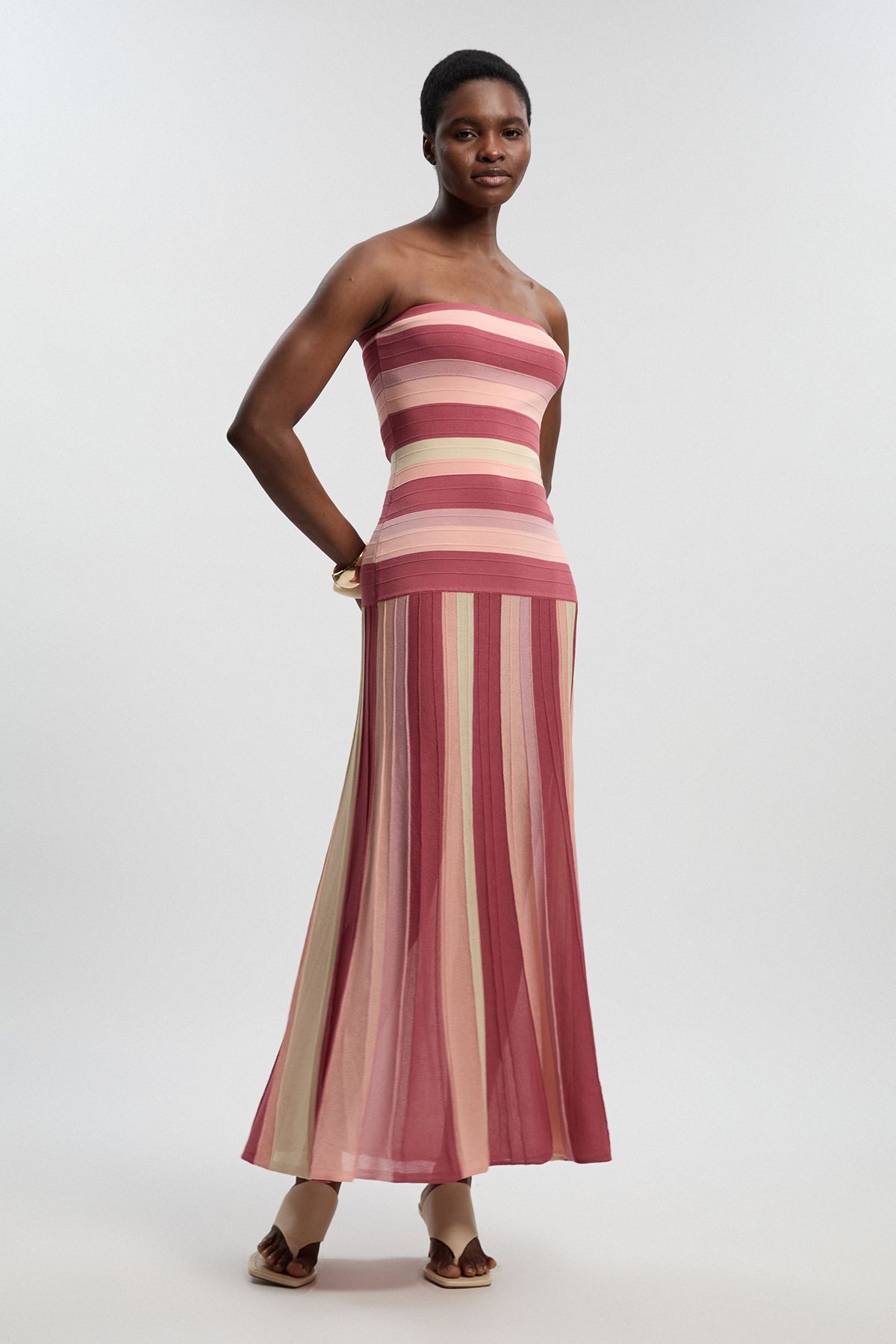 KAREN MILLEN Petite Striped Bardot Knit Maxi Dress | endource