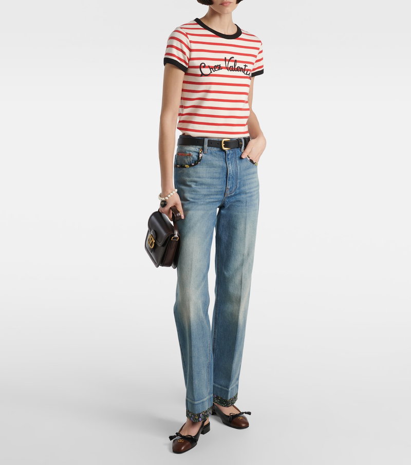 Striped Valentino top and wide-leg jeans outfit