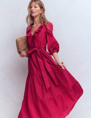 chinese dress ladies Ava Linen Blend Midi Dress-Multi, Botanical Trail