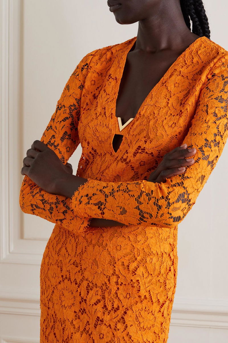 VALENTINO GARAVANI Embellished Corded Lace Midi Dress | endource