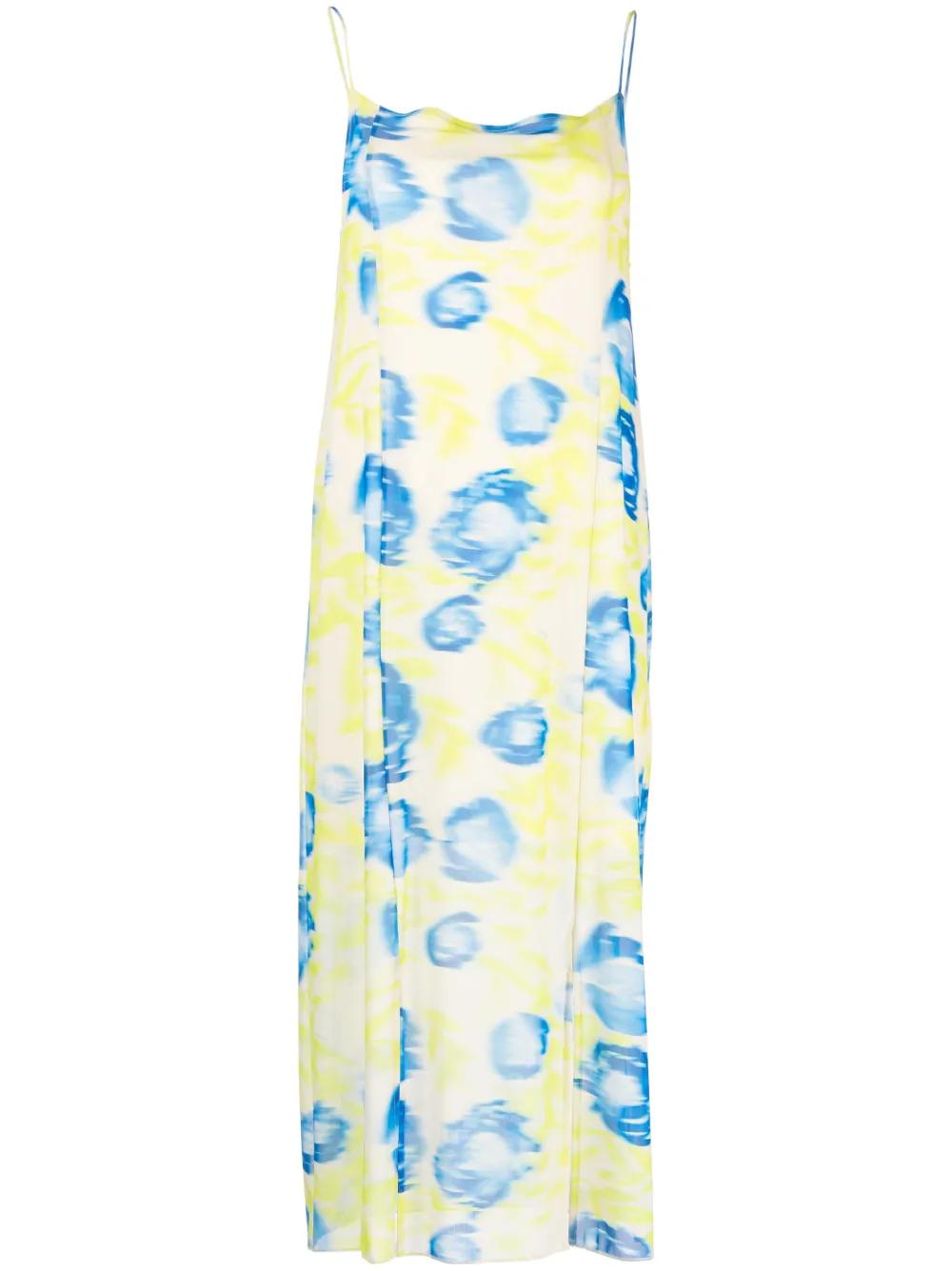 GANNI Printed Mesh Slip Dress - Yellow | endource