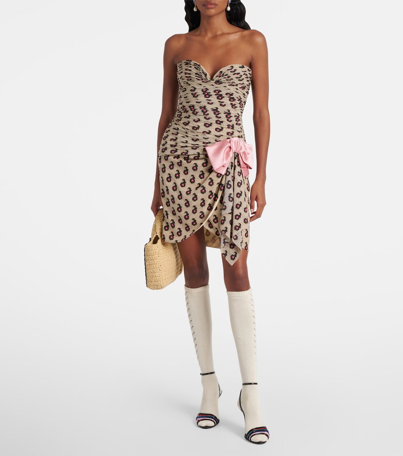 Valentino embellished strapless mini dress with floral print