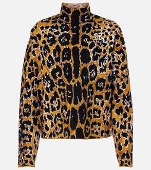 Golden leopard-print knit sweater with a high neck