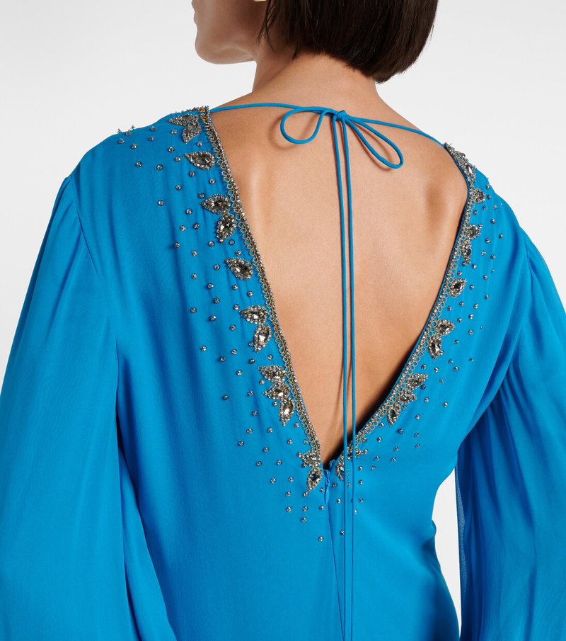 Valentino blue gown with embellished neckline and back.