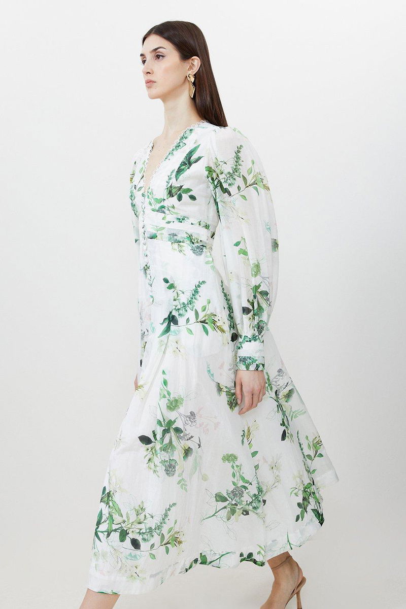 KAREN MILLEN Silk Cotton Spring Floral Plunge Woven Maxi Dress | endource KAREN MILLEN Silk Cotton Spring Floral Plunge Woven Maxi Dress | endource
