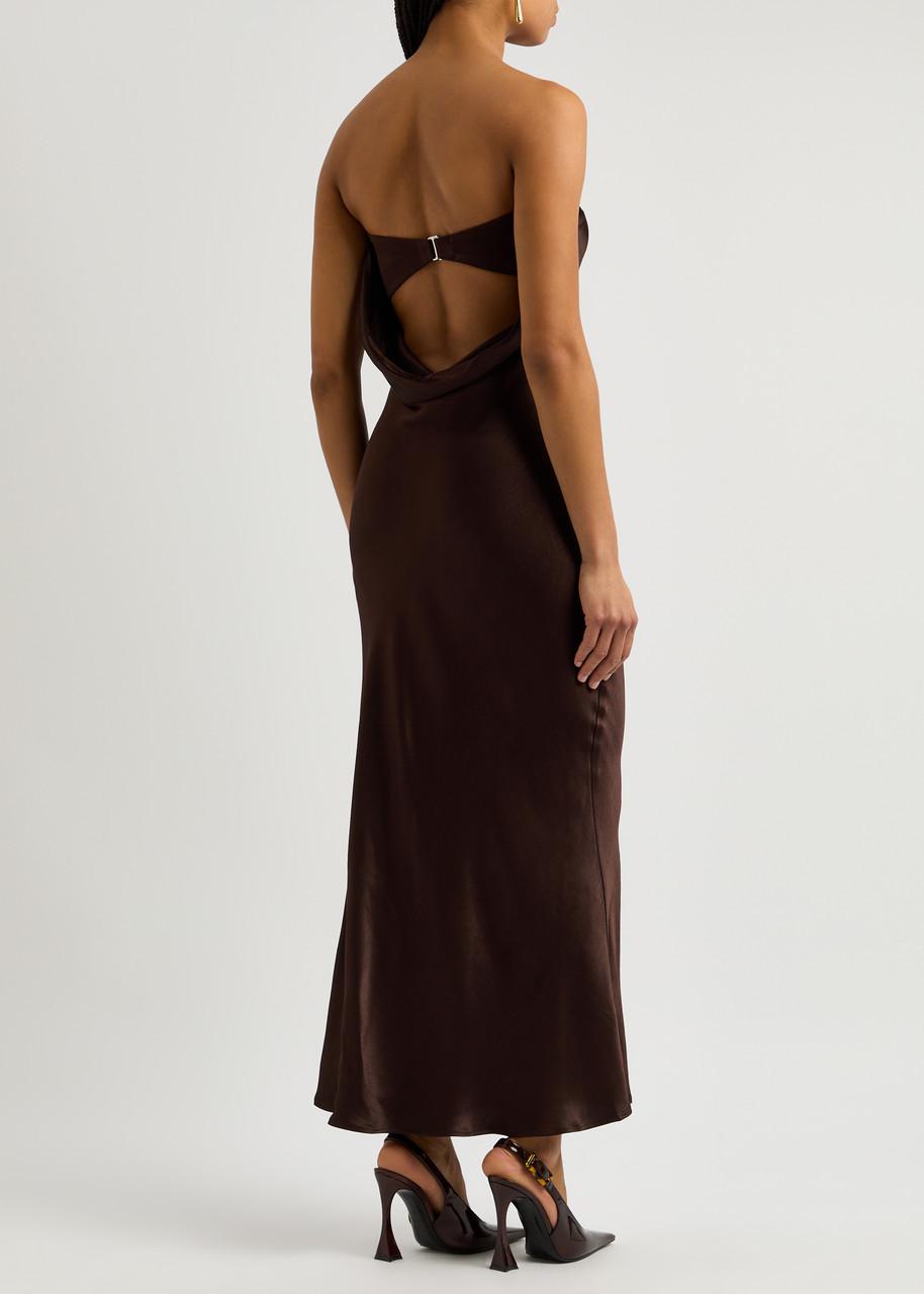 bec and bridge strapless silk dress Austen Strapless Maxi Dress in Sage
