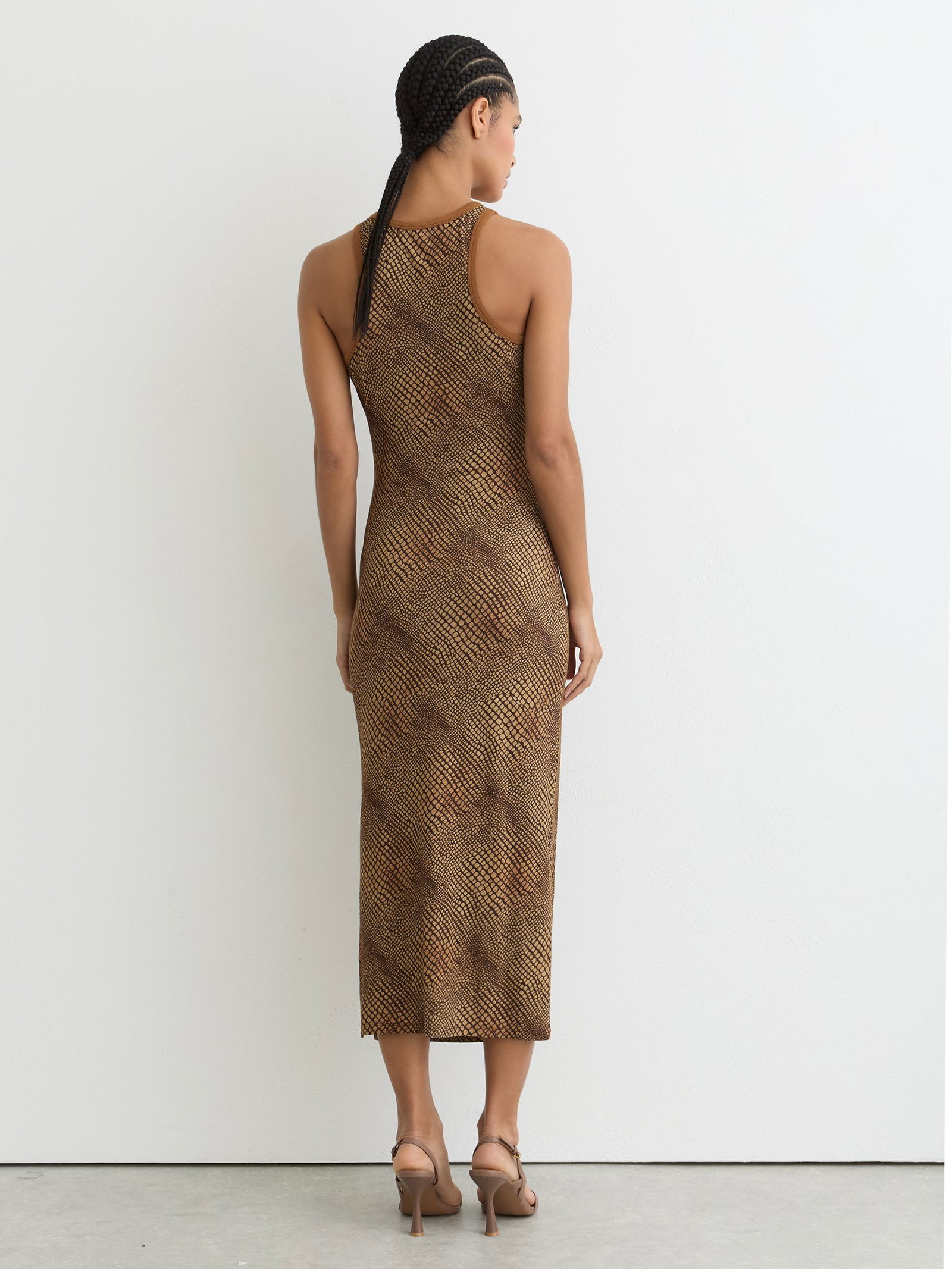 brown racer dress REISS Lola Jersey Midi In Snake-Print Made from a blend UK6 US2 Black Long Sleeve Biji Sizes:22