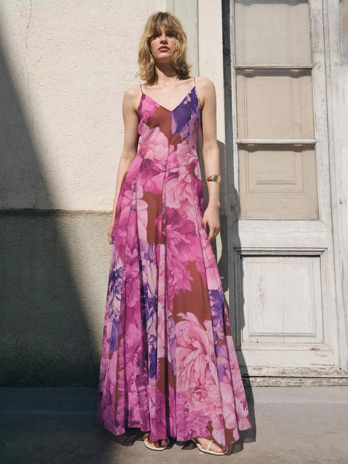 mango purple floral dress Floral godet dress - Women