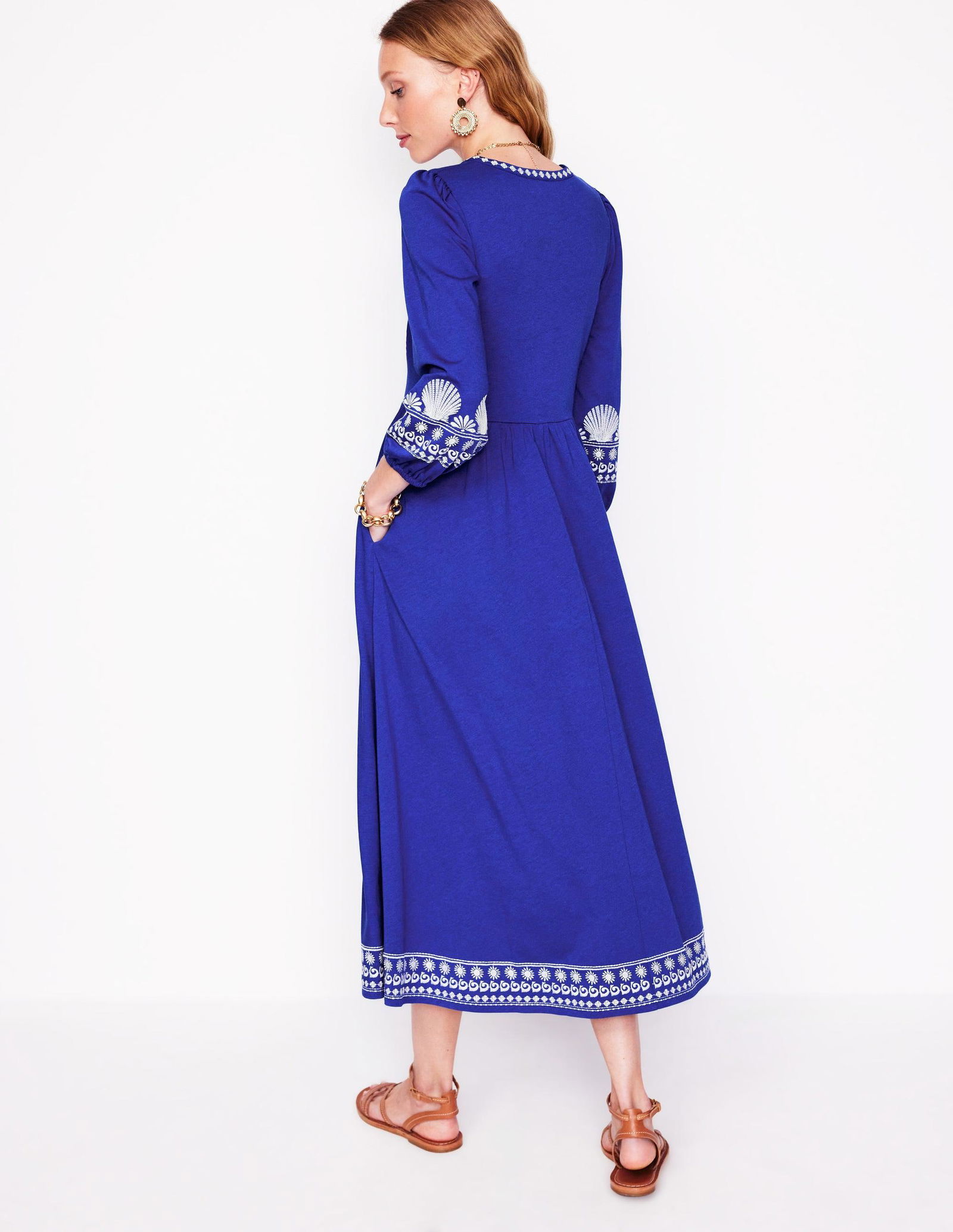 green emerald velvet dress Cathy Notch Neck Jersey Dress-Tourmaline Blue
