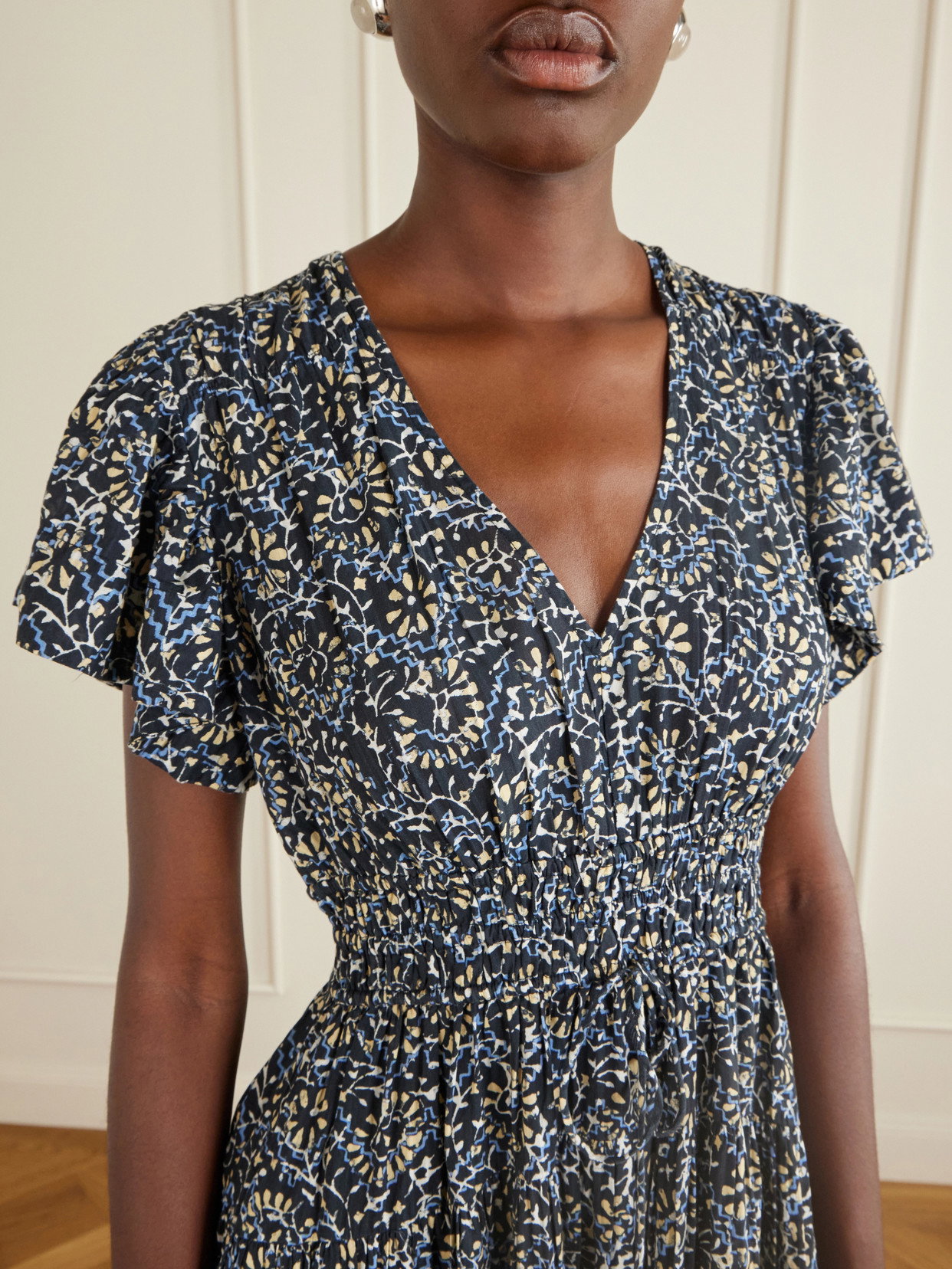 gathered printed cotton-poplin midi dress by ulla johnson Lyria gathered printed cotton-blend midi dress - multi