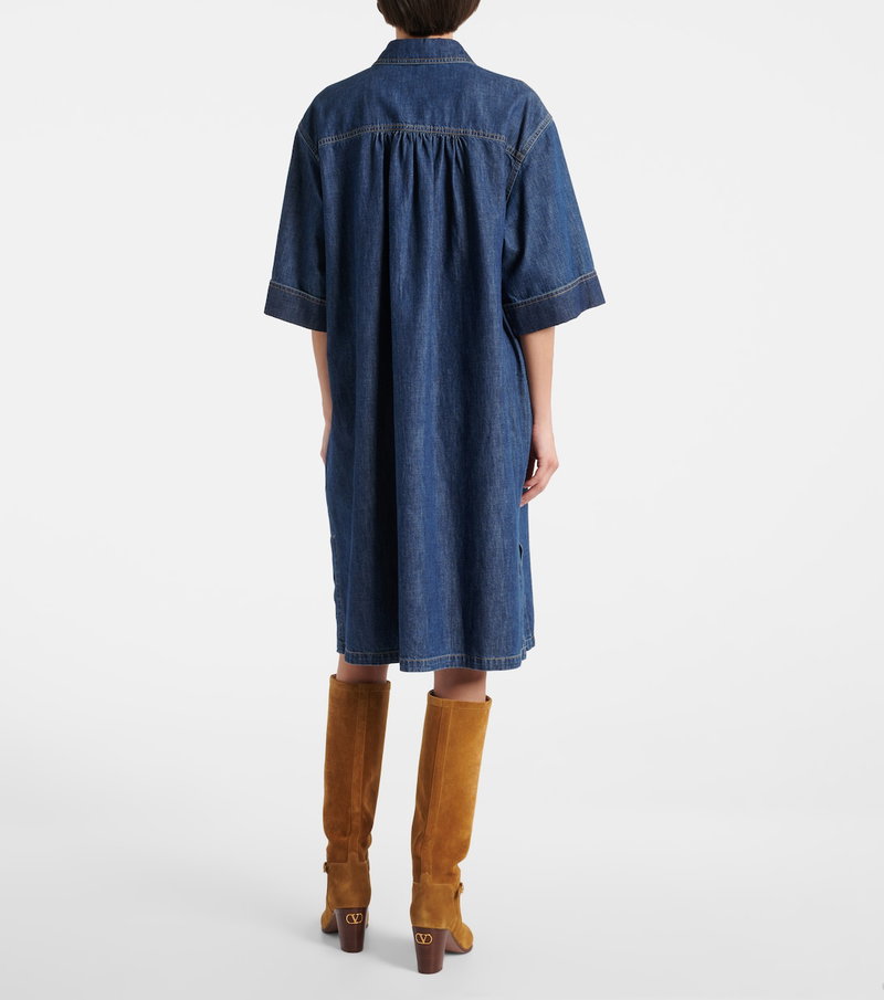 Valentino dark blue denim dress with suede boots