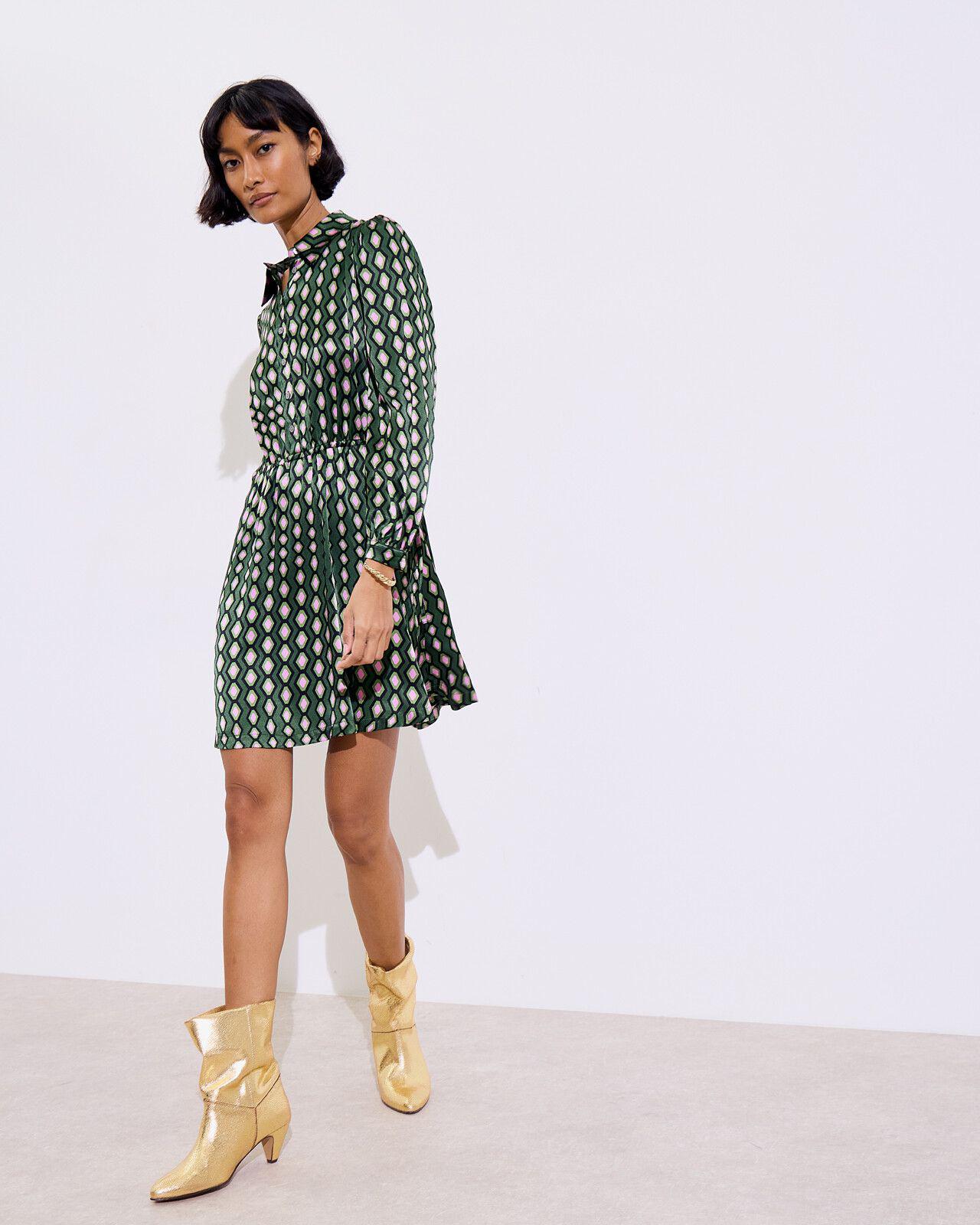 OLIVER BONAS Geometric Satin Mini Shirt Dress | endource OLIVER BONAS Geometric Satin Mini Shirt Dress | endource