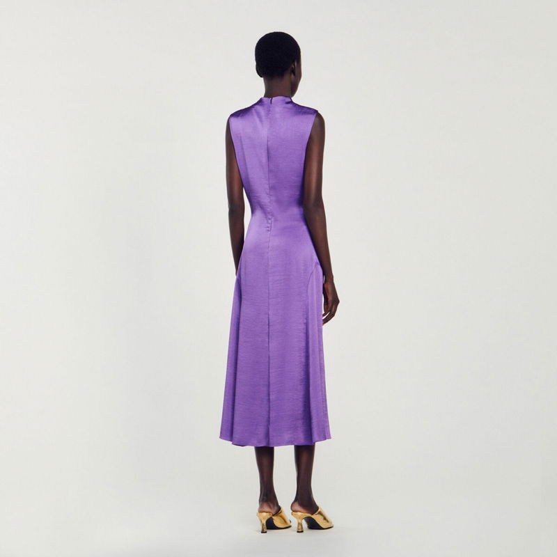 sandro satin look midi dress SANDRO Satin-Finish Midi Dress
