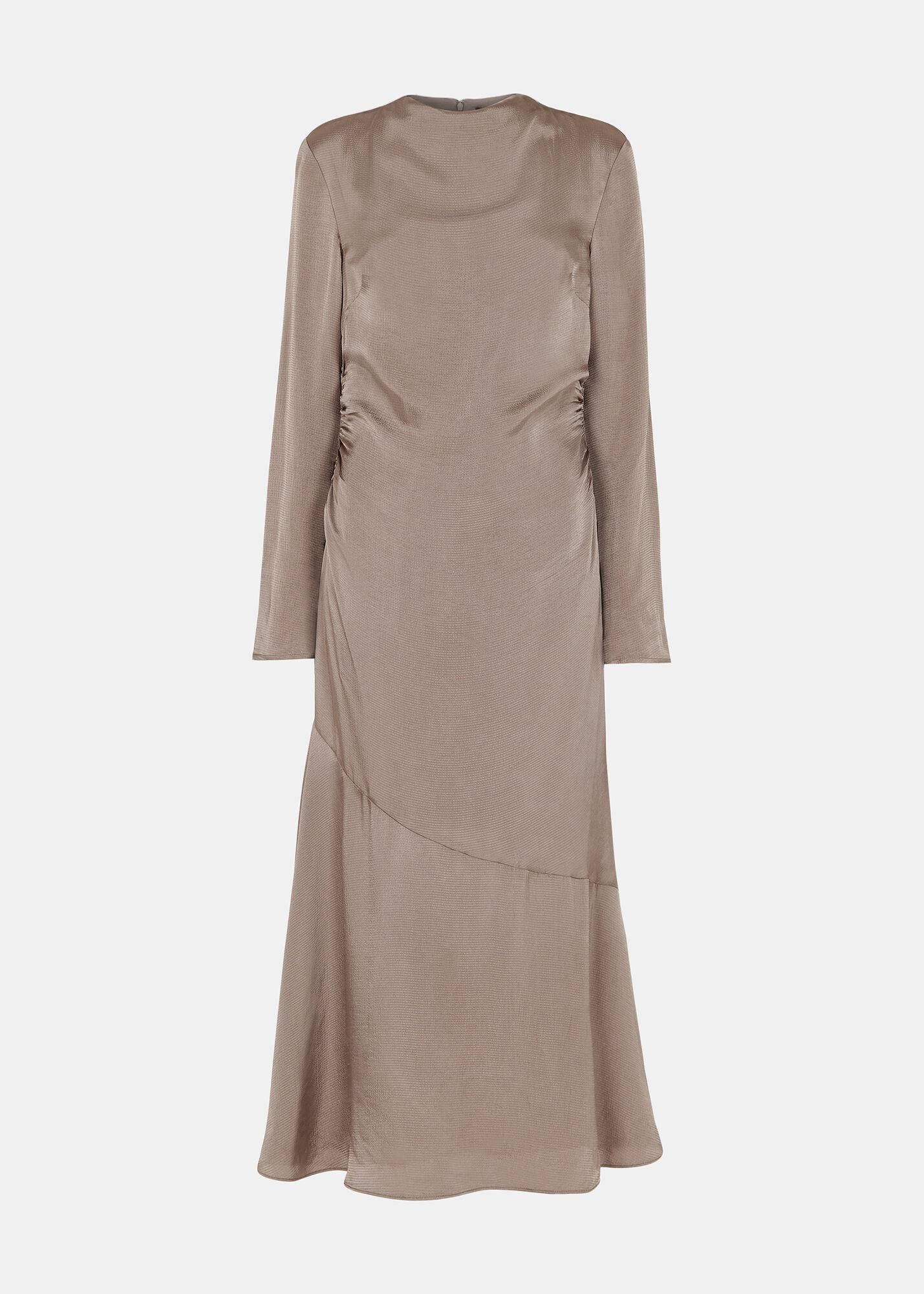 WHISTLES Luna Cowl Neck Midi Dress in Pewter Endource