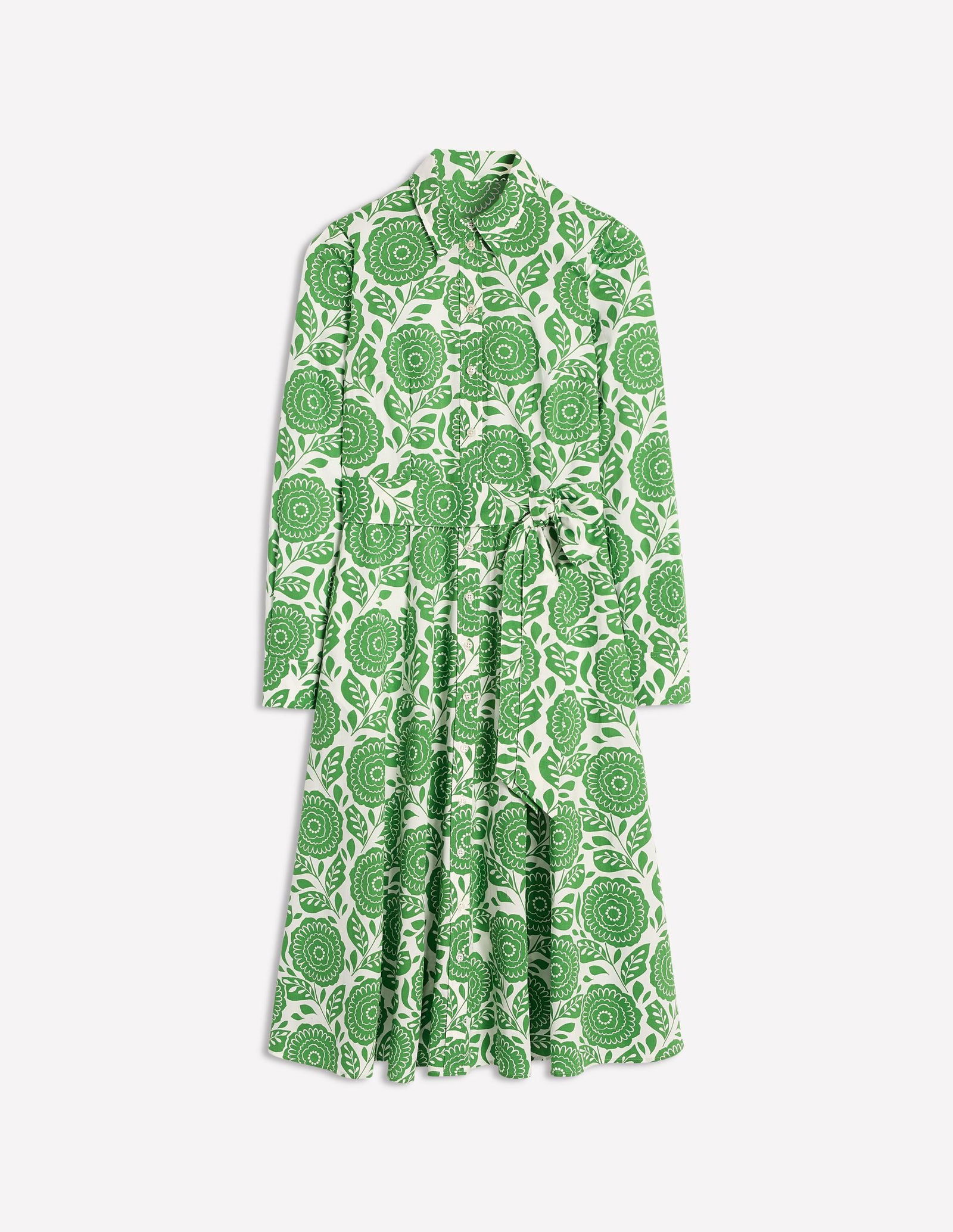 knee length dresses for ladies Amy Cotton Midi Shirt Dress-Ivory, Botanical Greenhouse