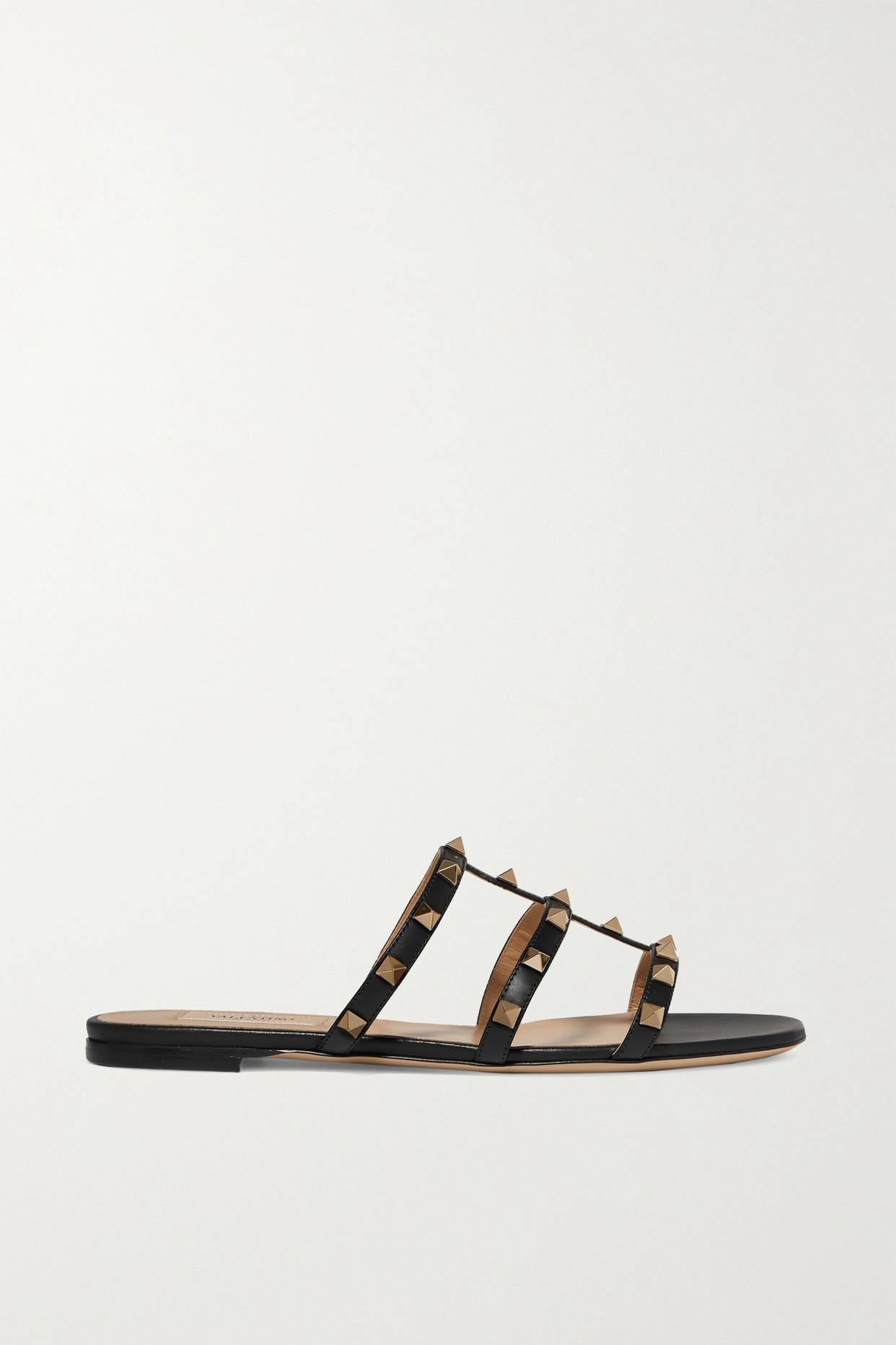 VALENTINO GARAVANI Rockstud Leather Sandals in Black | Endource