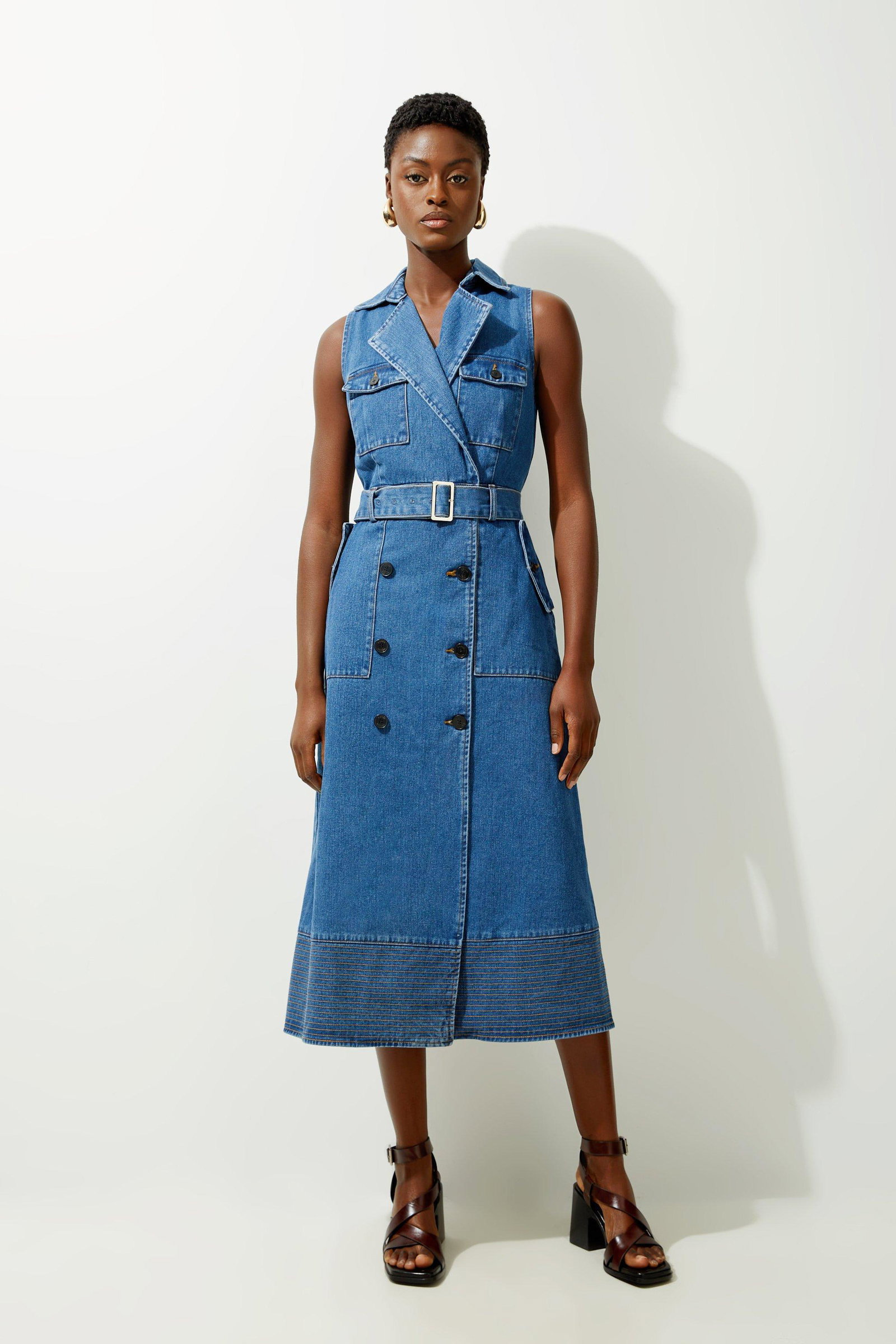 cargo shirt dress DKNY Women's LONG Sleeve Roll Tab Tencel Cargo Dress in Stream