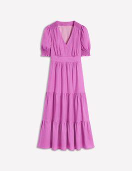 chinese dress ladies Anna Linen Tiered Midi Dress-Poppy Red