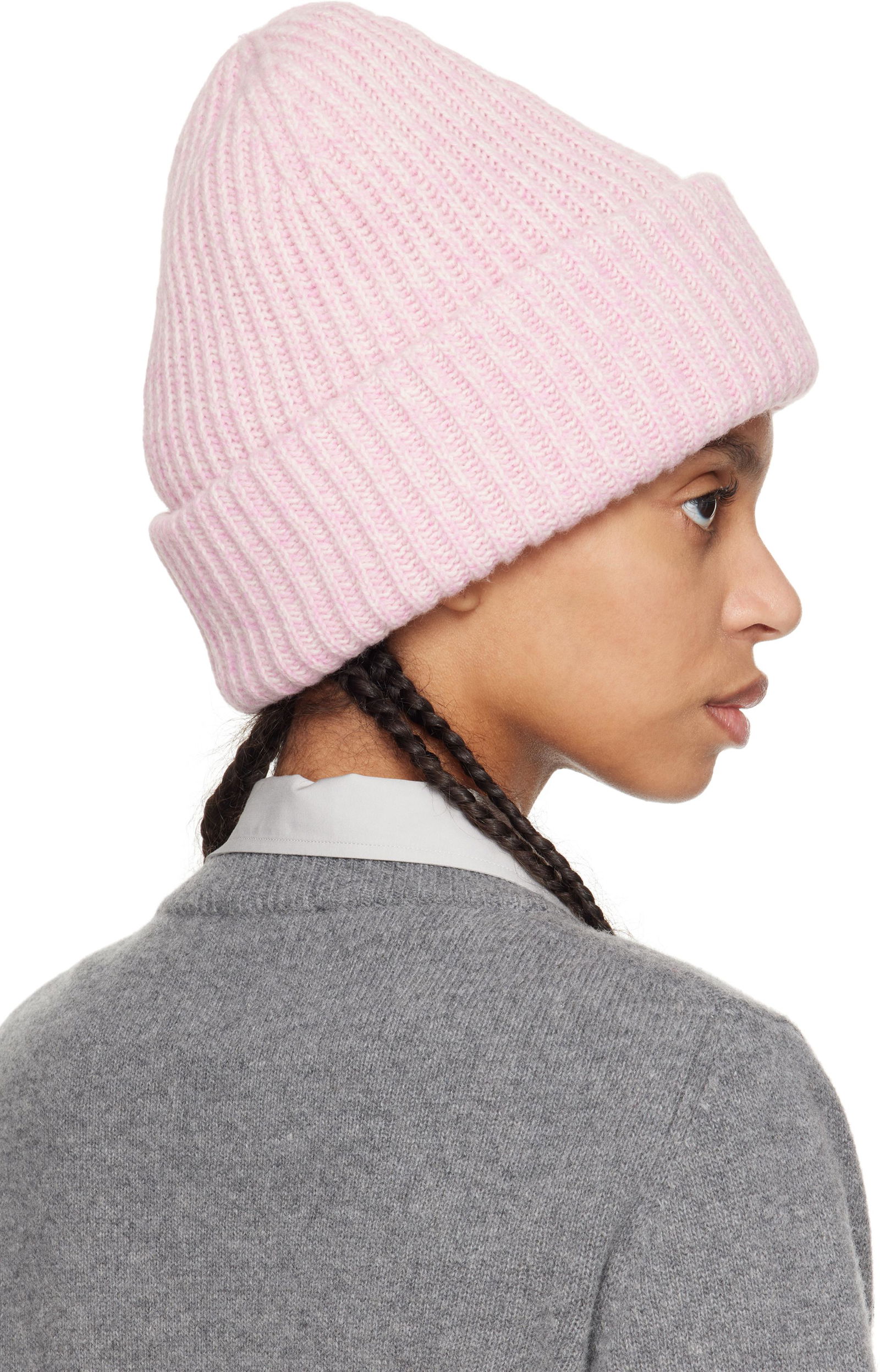 Ganni Women\'s mauve chalk light‎ pink fitted rib knit wool beanie 5714667715102_MAIN_b7c33fcb32_  main image 3