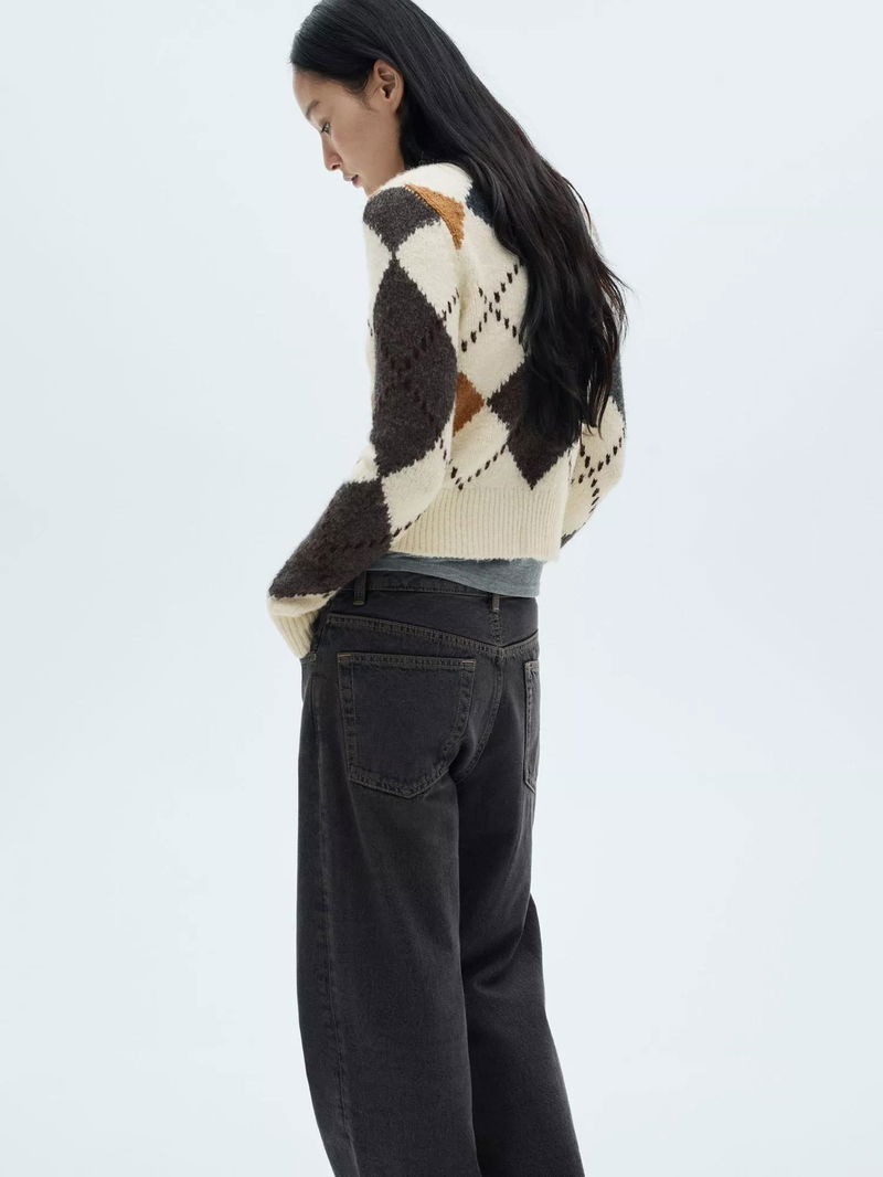 Argyle Womens Check Jumper ZAFUL Women's Argyle Sweater V-Neck