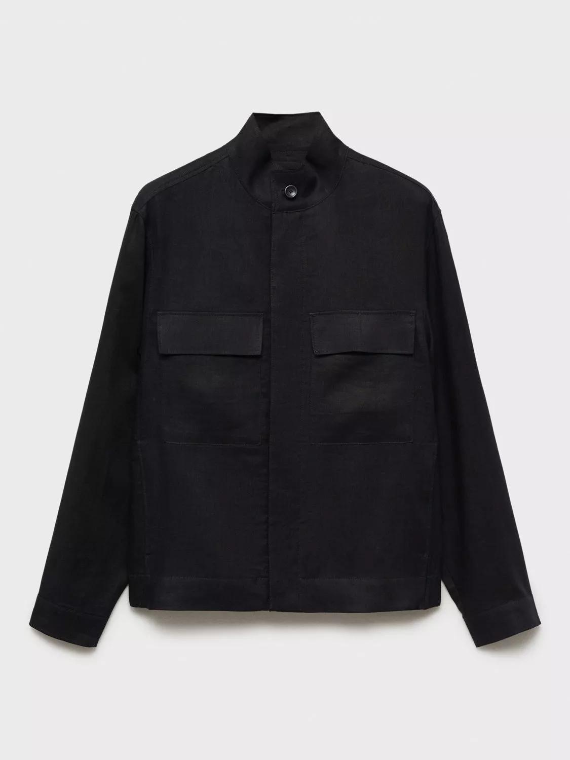 MANGO Anton Linen Utility Jacket in Black | endource
