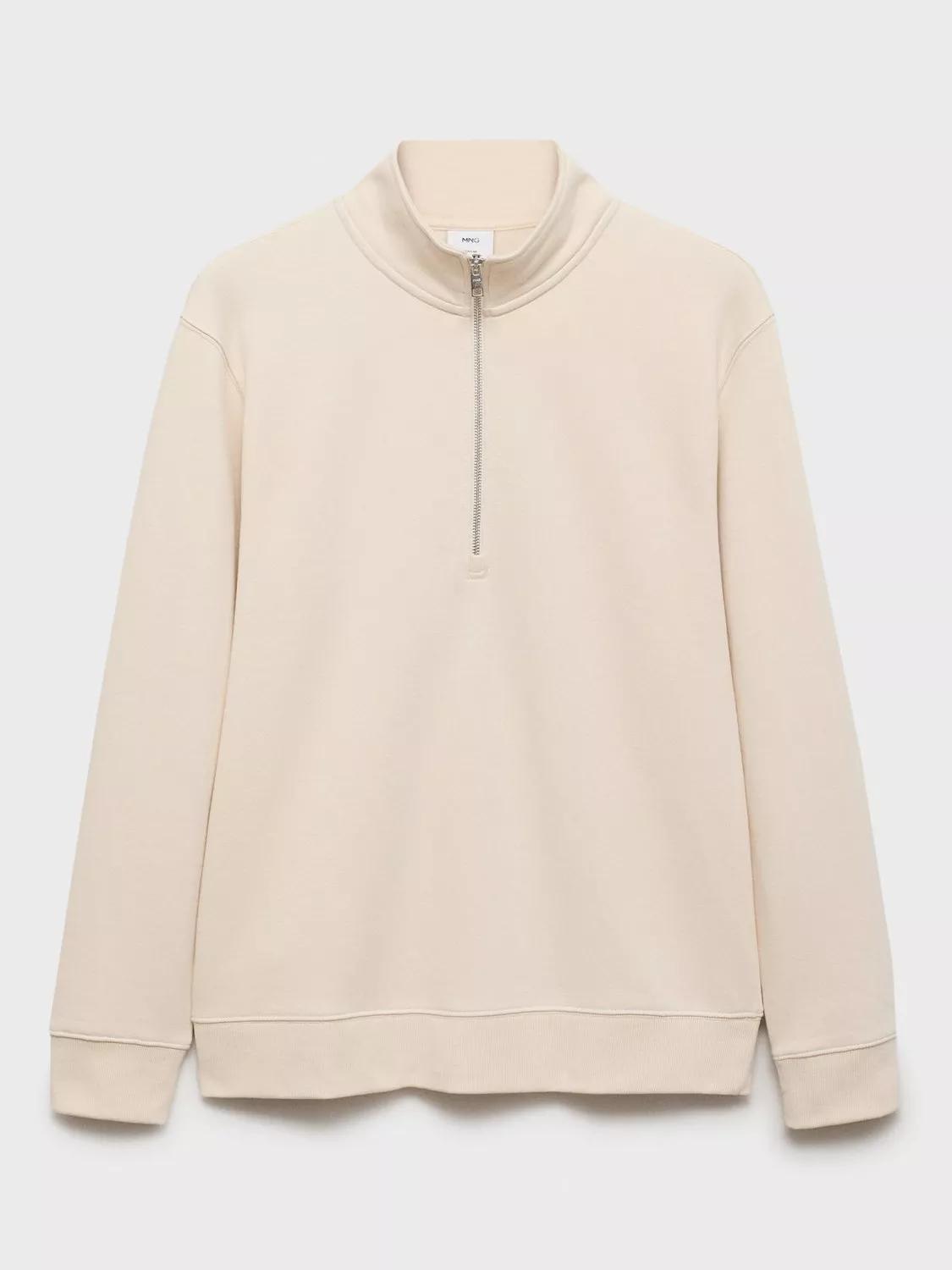 MANGO Winny Half Zip Sweatshirt in Light Beige | endource