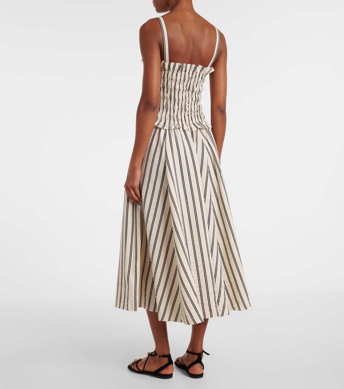 POLO RALPH LAUREN Shirred Striped Silk-Blend Midi Dress | endource POLO RALPH LAUREN Shirred Striped Silk-Blend Midi Dress | endource