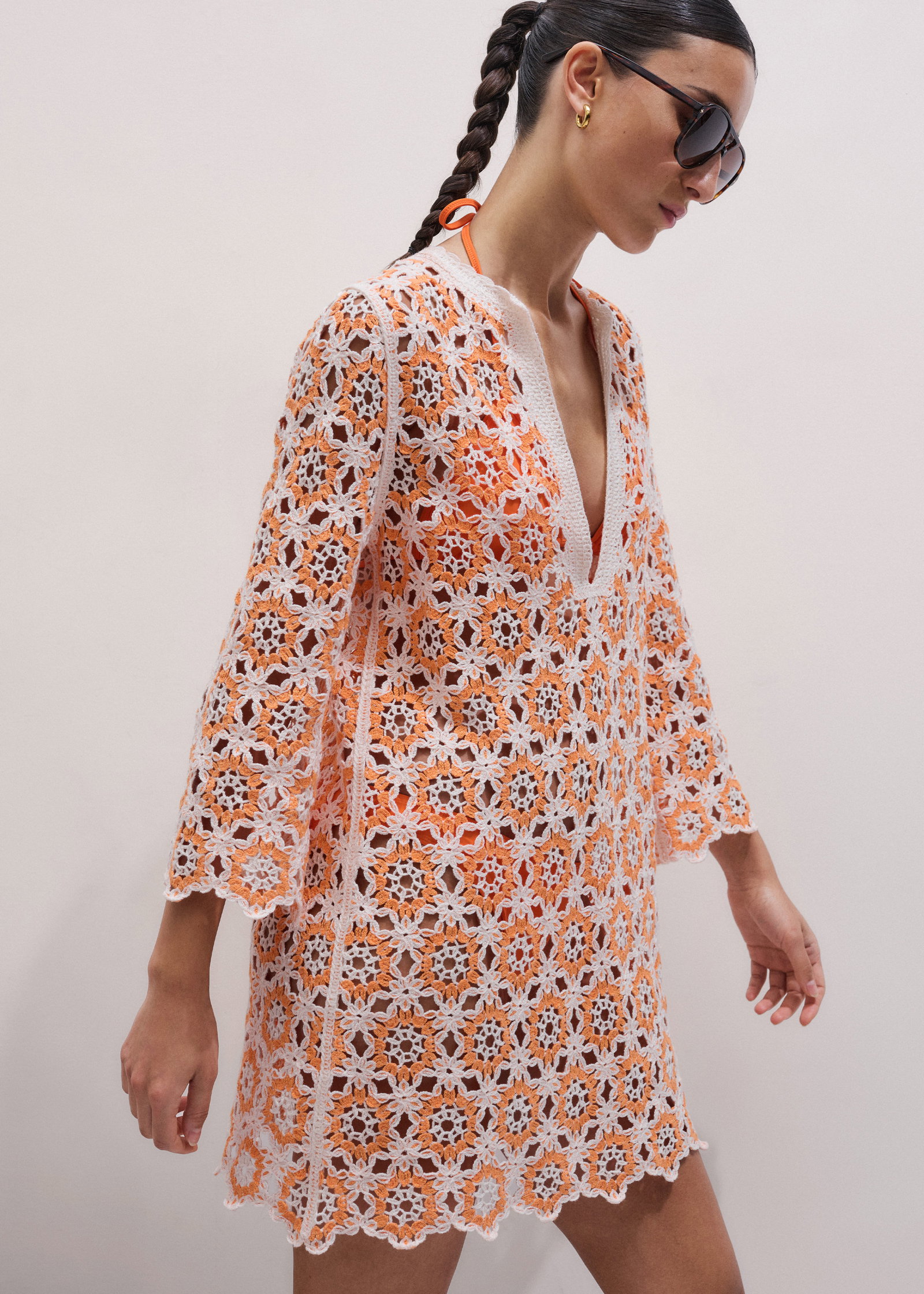 me and em orange lace dress ME+EM Two Tone Lace Fit & Flare Full Length Dress + Slip in Orange