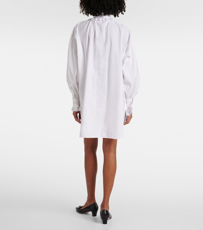 Valentino white shirt dress with ruffled neckline and embellished shoes
