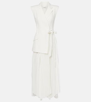 White pleated skirt and vest suit by SIMKHAI