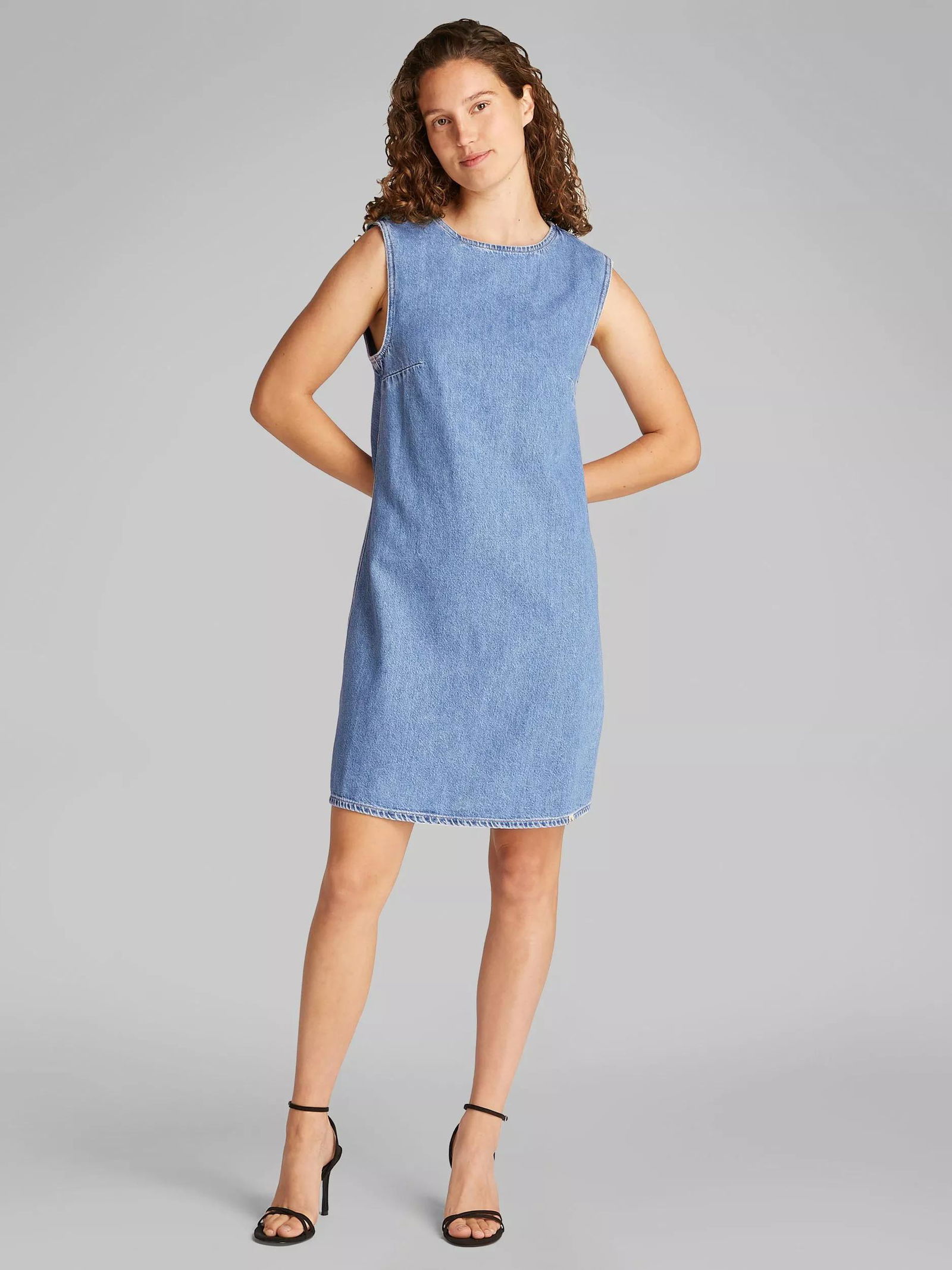 calvin klein sleeveless denim dress CALVIN KLEIN Denim Sleeveless Mini Dress