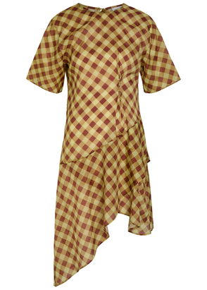 knee length dresses for ladies Angelina Midi Dress With Lace Up in Blue Choco Stripe – Isalis main image 0