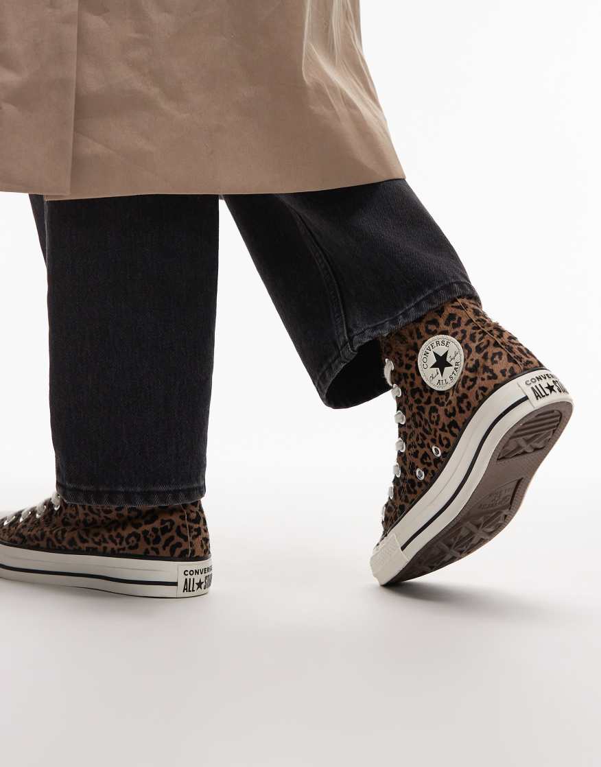 CONVERSE Chuck Taylor All Star Hi Trainers In Pony Hair Leopard Print ...
