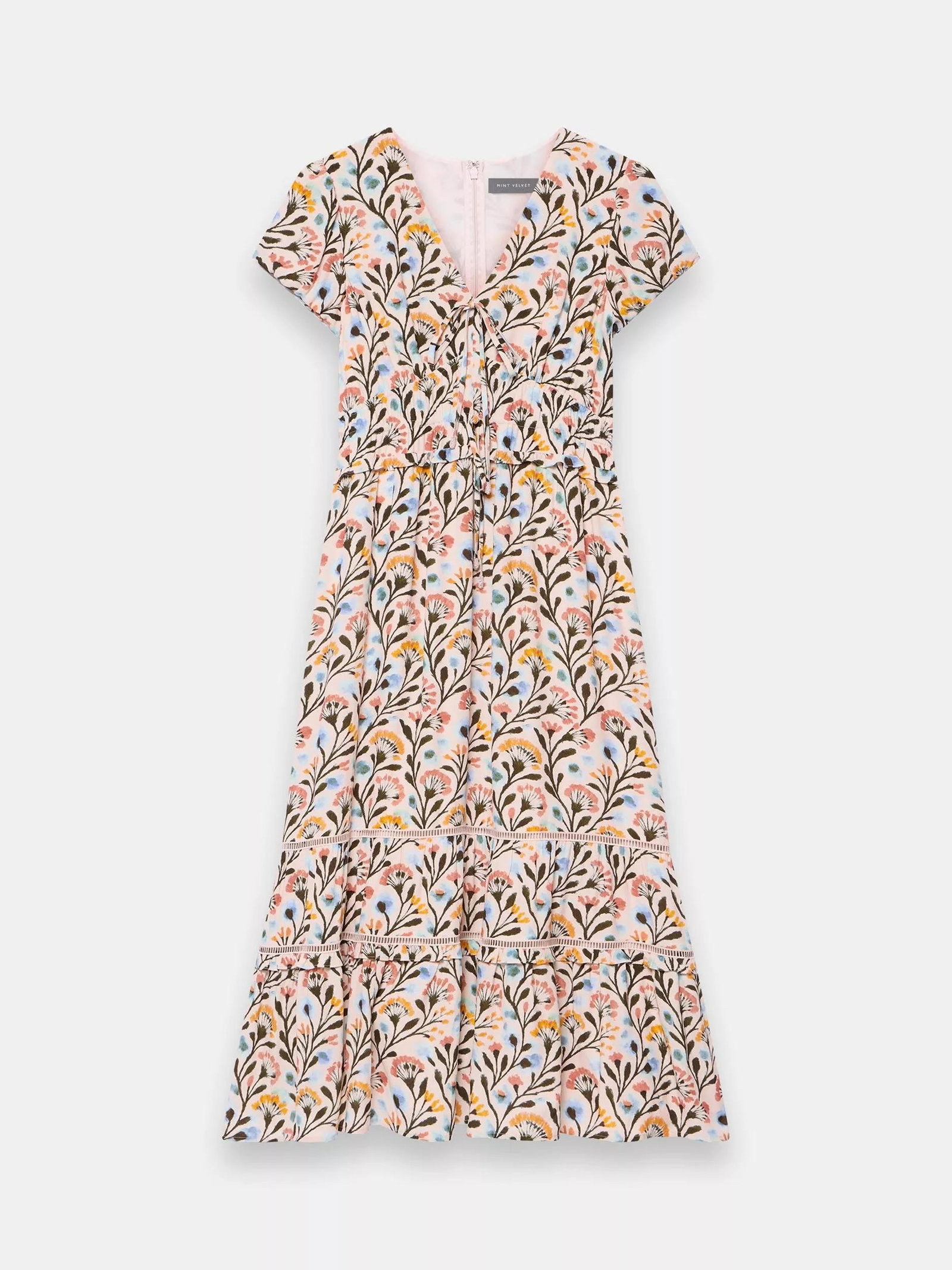 velvet v-neck floral cut out knotted midi dress Christmas Party Dress For Party New Years Holiday Dress Velvet Velvet V-neck  Floral Cut Out Knotted Midi Dress For Date