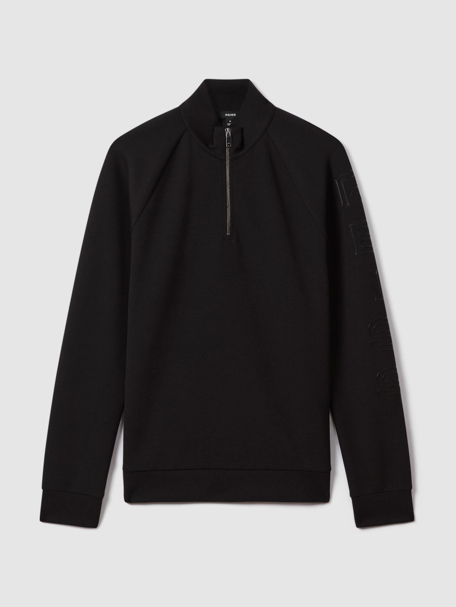 REISS Williams Interlock Jersey Half-Zip Funnel Neck Jumper in Black ...