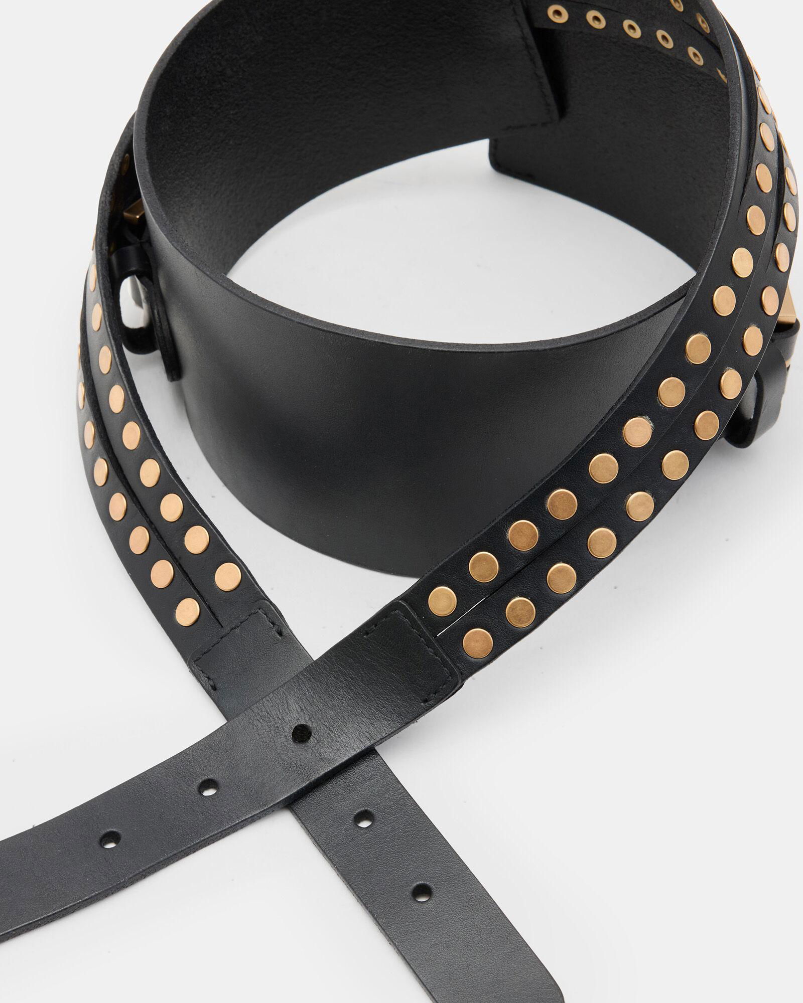 NEW! Allsaints Maxie Leather Studded Duo‎ Belt XS AllSaints Sonia Studded Double Leather Belt,, /Warm Brass in  main image 2