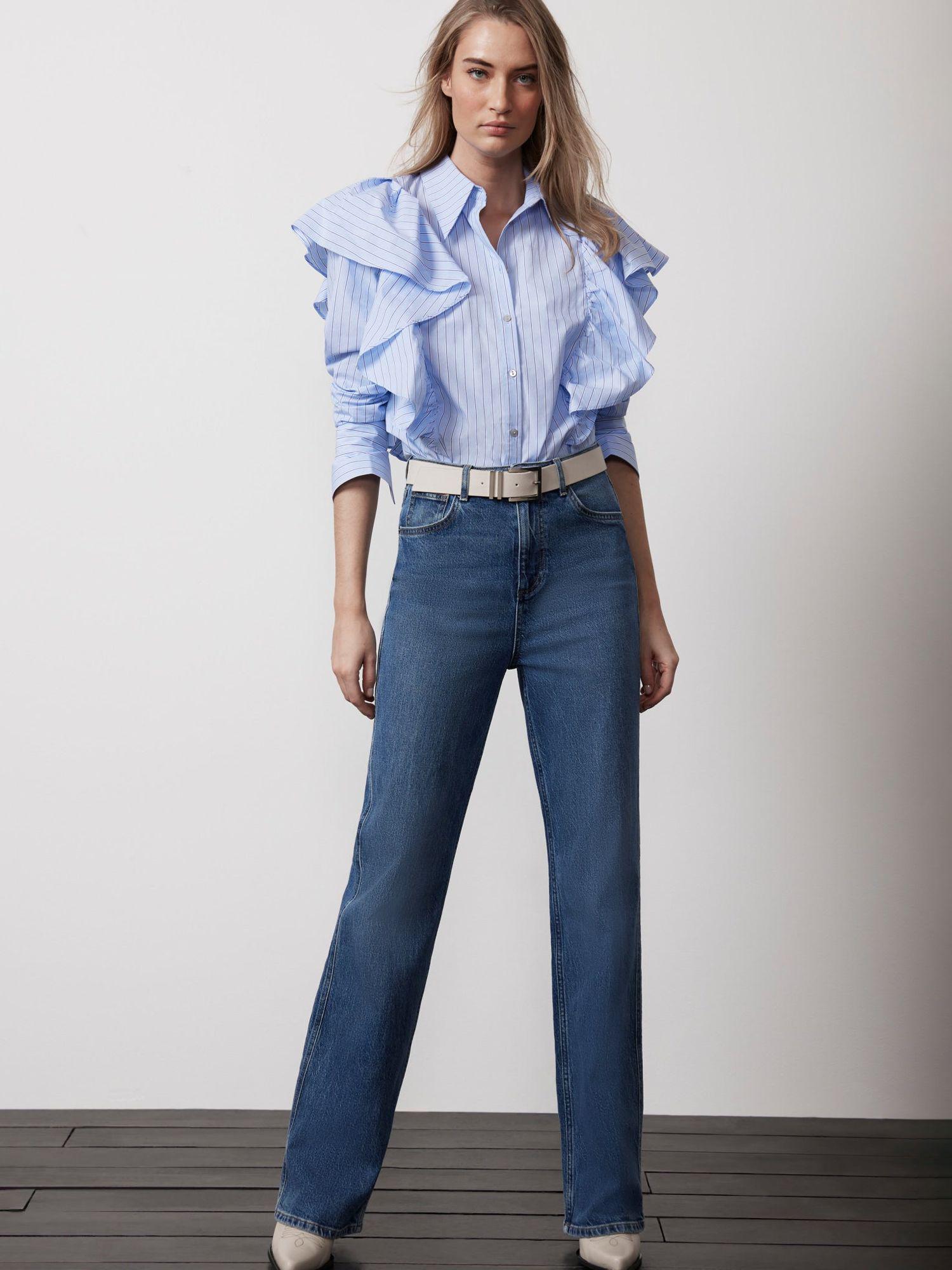 MINT VELVET Striped Ruffle Cotton Shirt | endource