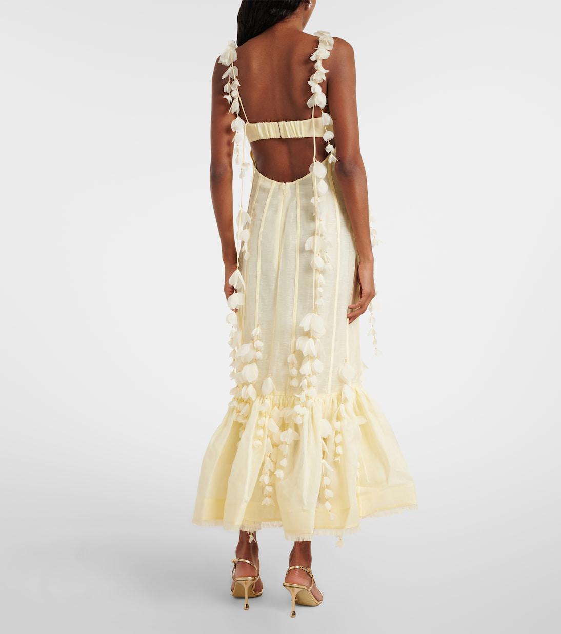 zimmermann dawning floral linen and silk midi dress ZIMMERMANN Dawning Linen And Silk Midi Dress