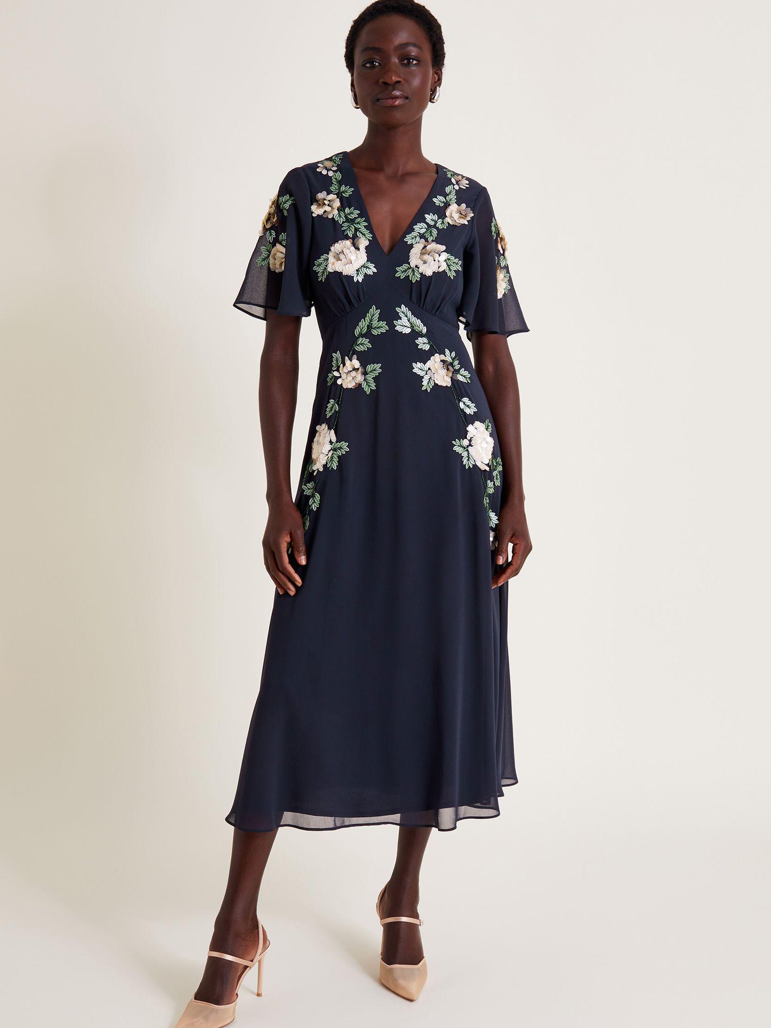 green emerald velvet dress Green Embroidery Tulle Round Neck Half Sleeves Tea Length Spring Dresses,CP1139 Custom Size(leaving A note) / Green Flowers main image 1