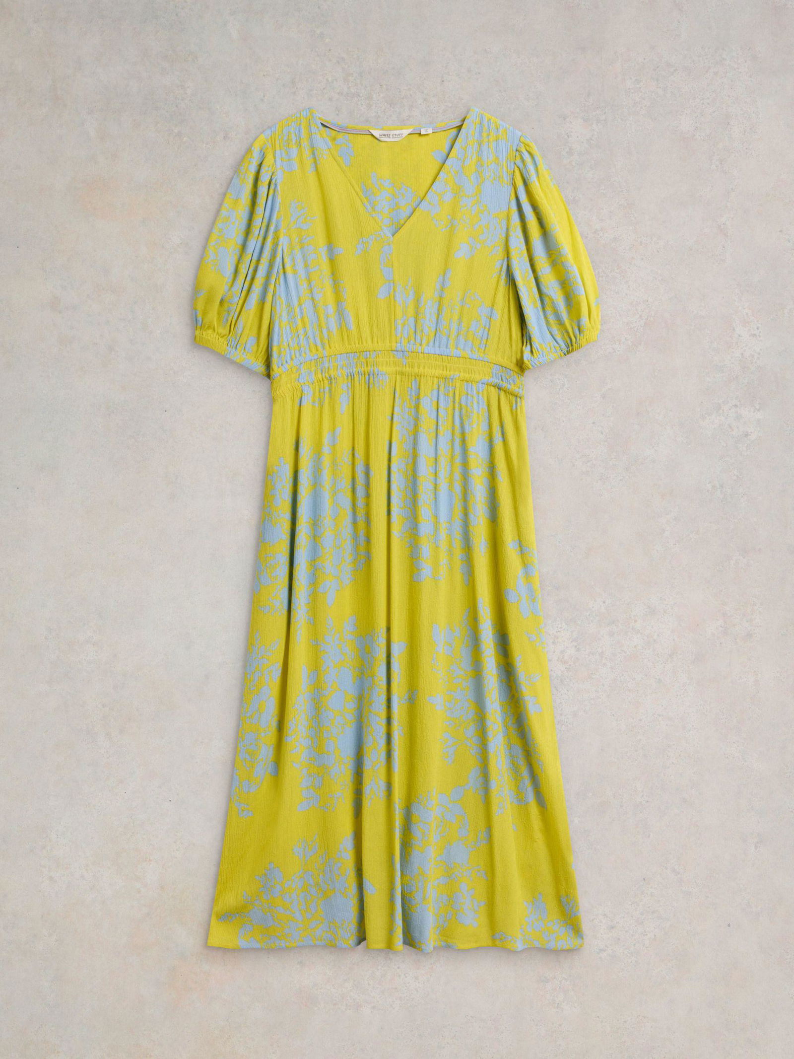 WHITE STUFF Salma Abstract Print Midi Dress in Yellow/Pale Blue | Endource
