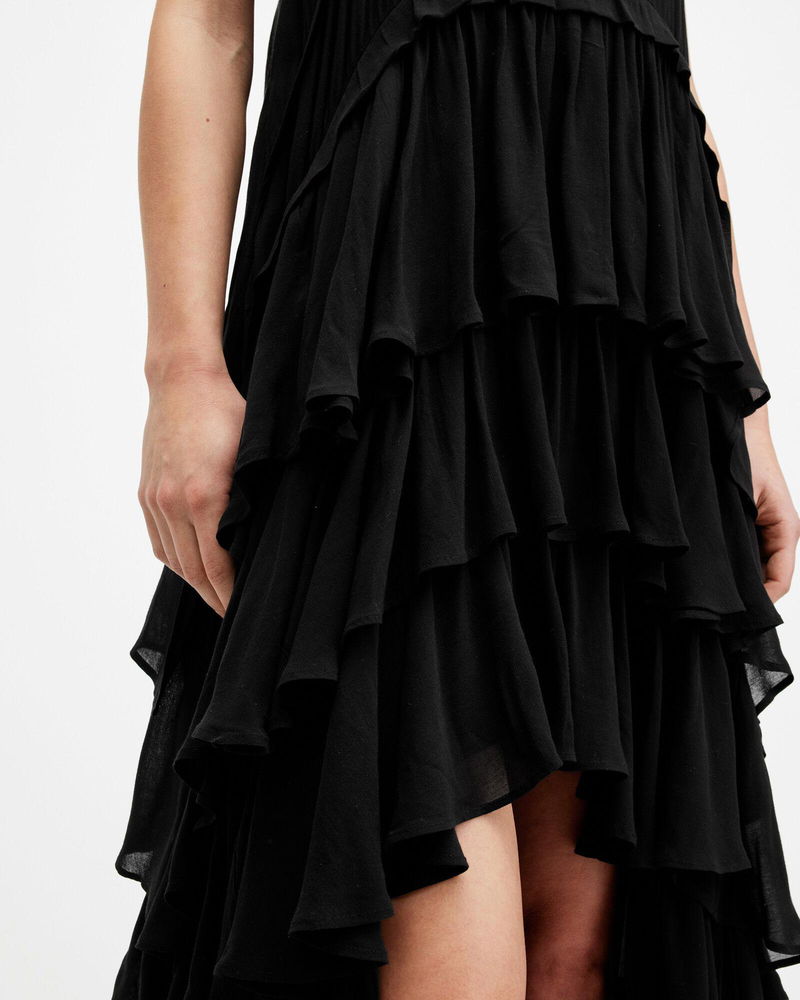 ALLSAINTS Cavarly Tiered Ruffle Maxi Dress in Black | Endource