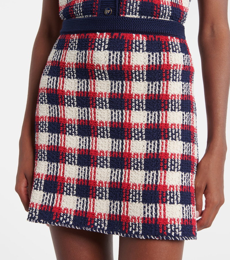 Valentino red and navy plaid knit mini skirt